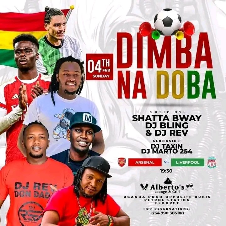 NEXT SUNDAY ELDORET MASSIVE
 GET READY!!!!
#TheReggaeBrothers Taking Over
 4th Feb inside #AlbertosLounge
#DimbaNaDoba #AfconNaReggae
Welcome all and JAH BLESS