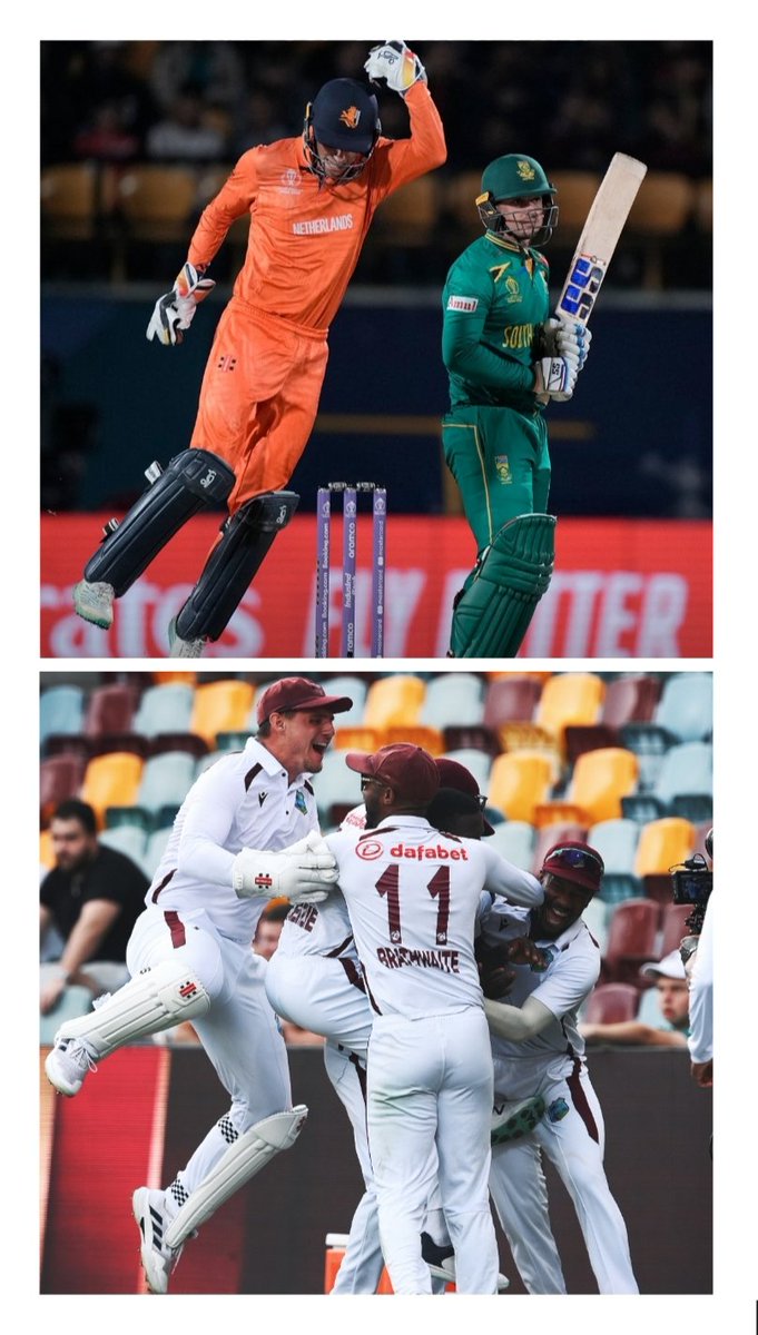 SanjivaKUK's tweet image. Two of the biggest upsets in ODIs &amp;amp; TESTS.

The Netherlands beat South Africa in ODIs &amp;amp; West Indies beat Australia in Tests after 27 Years.

#CWC2023 #NEDvsSA #AUSvsWI