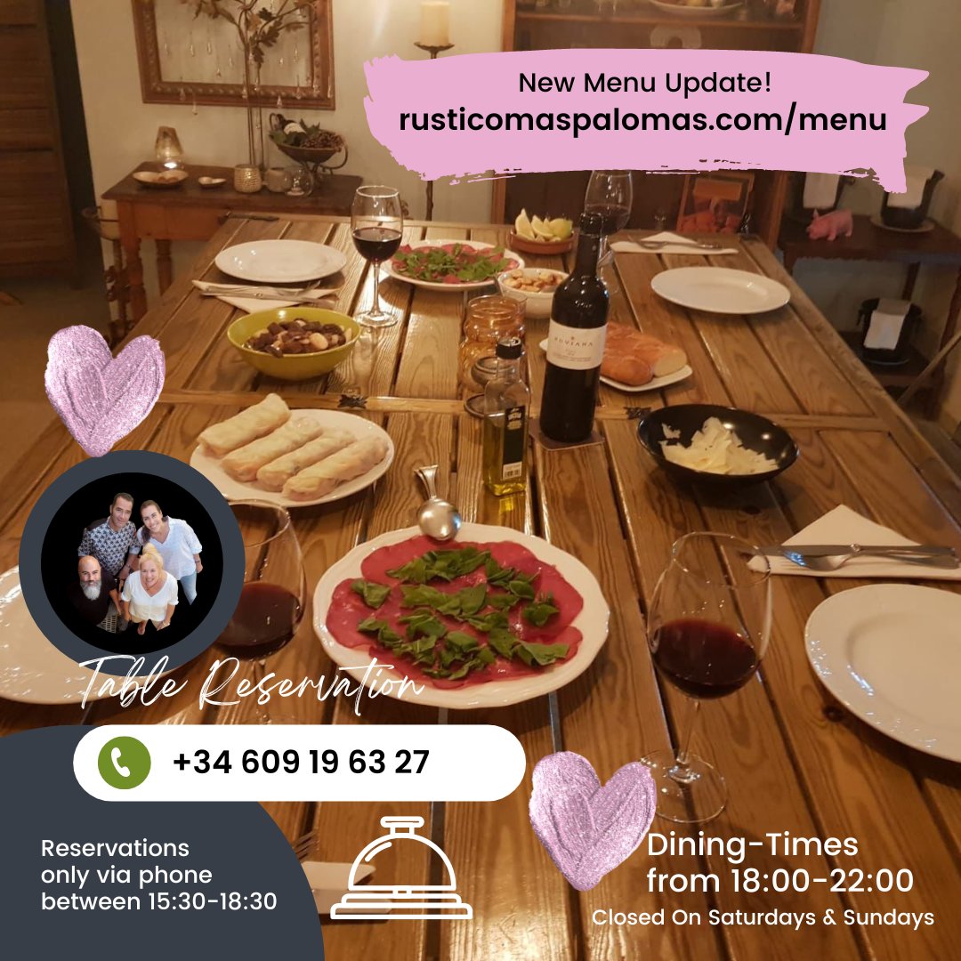RusticoTapas's tweet image. New tapas adventures are waiting - the new menu is ready and online. Please note that we are closed on Saturdays and Sundays and make sure to reserve a table ahead. See you soon! #tapas #tapascanarias #maspalomas