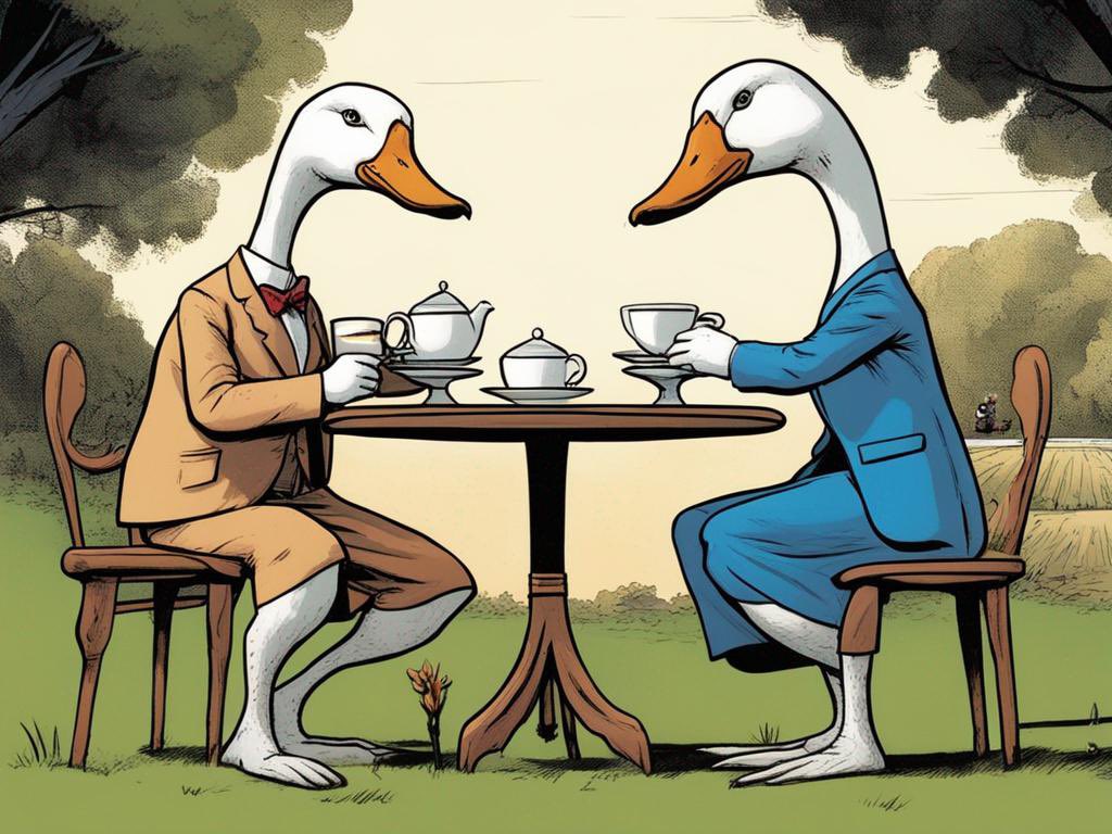 mosescloe's tweet photo. The geese were having a lovely tea when the magpies started in with their loud chatter and #vexations. The geese sipped their tea and signaled their secret weapon. The German Shepherd lifted his head from where he rested turned on the garden hose in his paws and sprayed the… https://t.co/k0ApfEot7I