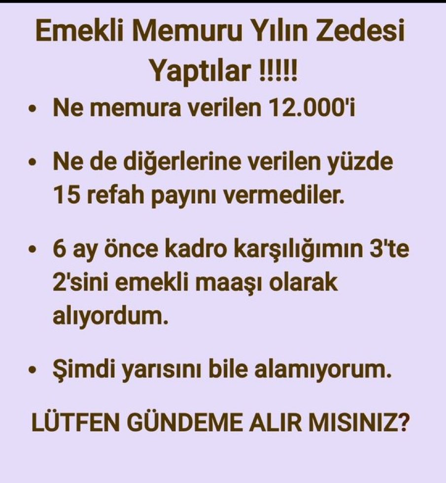 Bu yapılan adaletsizligin tarifidir.

#MemurEmeklisindenOyYok