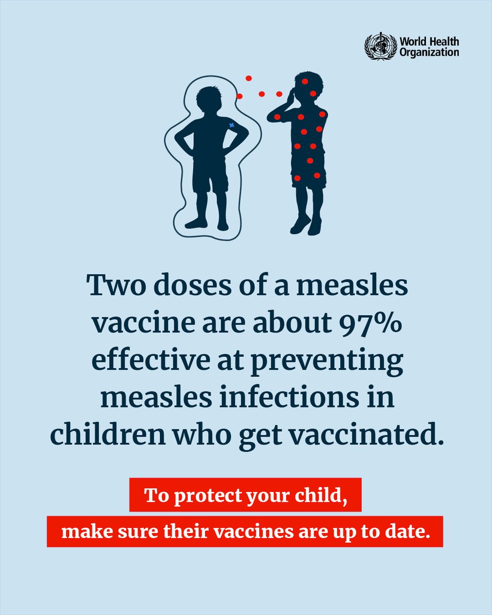 #Measles vaccines are very effective - they prevent measles infection in almost all children who get vaccinated.  

To protect your child, make sure their vaccines are up to date.

More information:
bit.ly/3X3NaTx