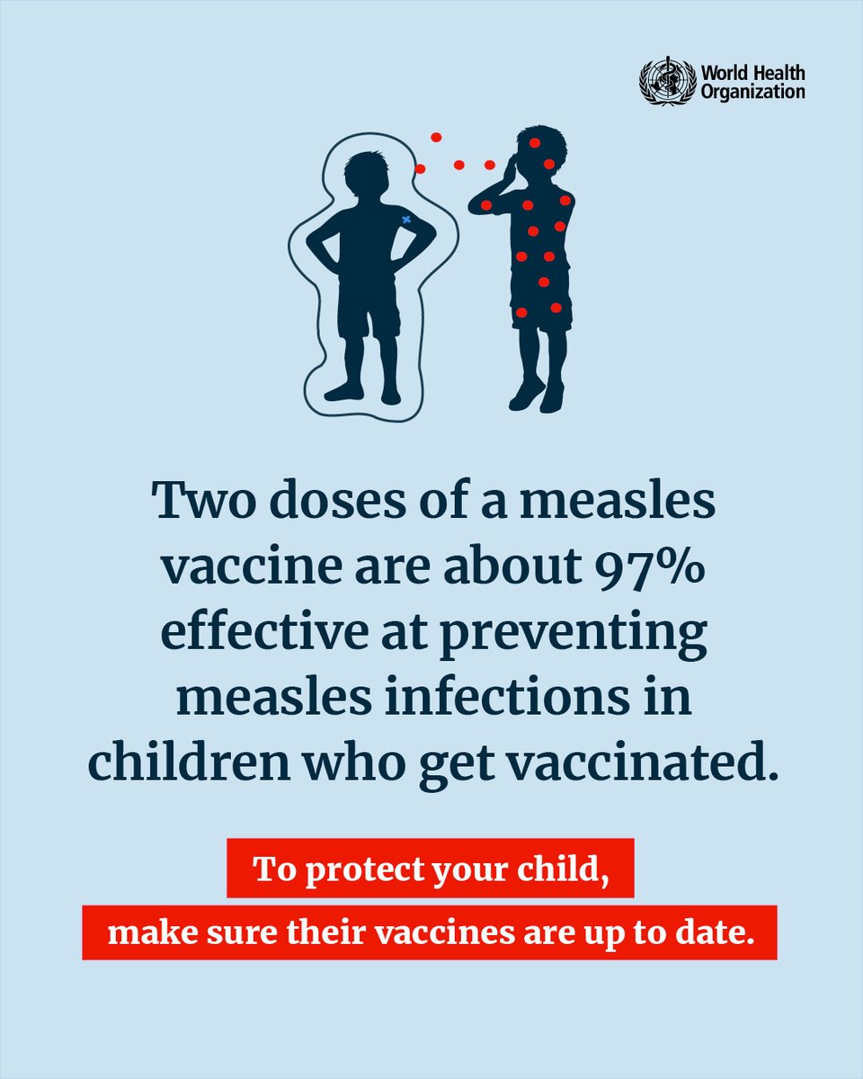 #Measles vaccines are very effective - they prevent measles infection in almost all children who get vaccinated. To protect your child, make sure their vaccines are up to date. More information: bit.ly/3X3NaTx