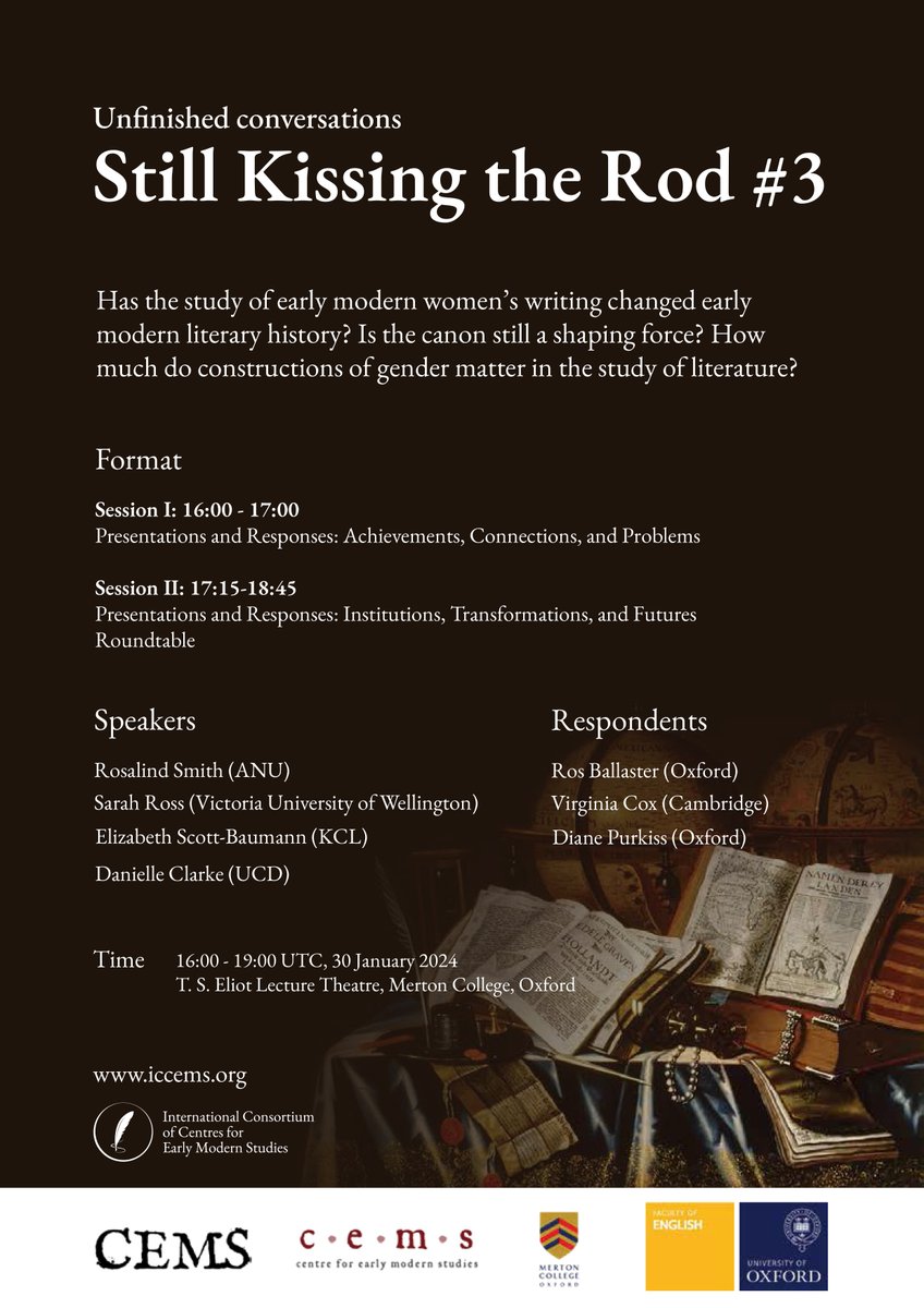 AnuCems's tweet photo. If you are near Oxford this week, join @AnuCems and @OxfordCEMS for Unfinished Conversations: Still Kissing the Rod #3, 16:00-19:00 UTC, this Wednesday 30 January 2024, T. S. Eliot Lecture Theatre, Merton College, Oxford. https://t.co/Schz85mVKp