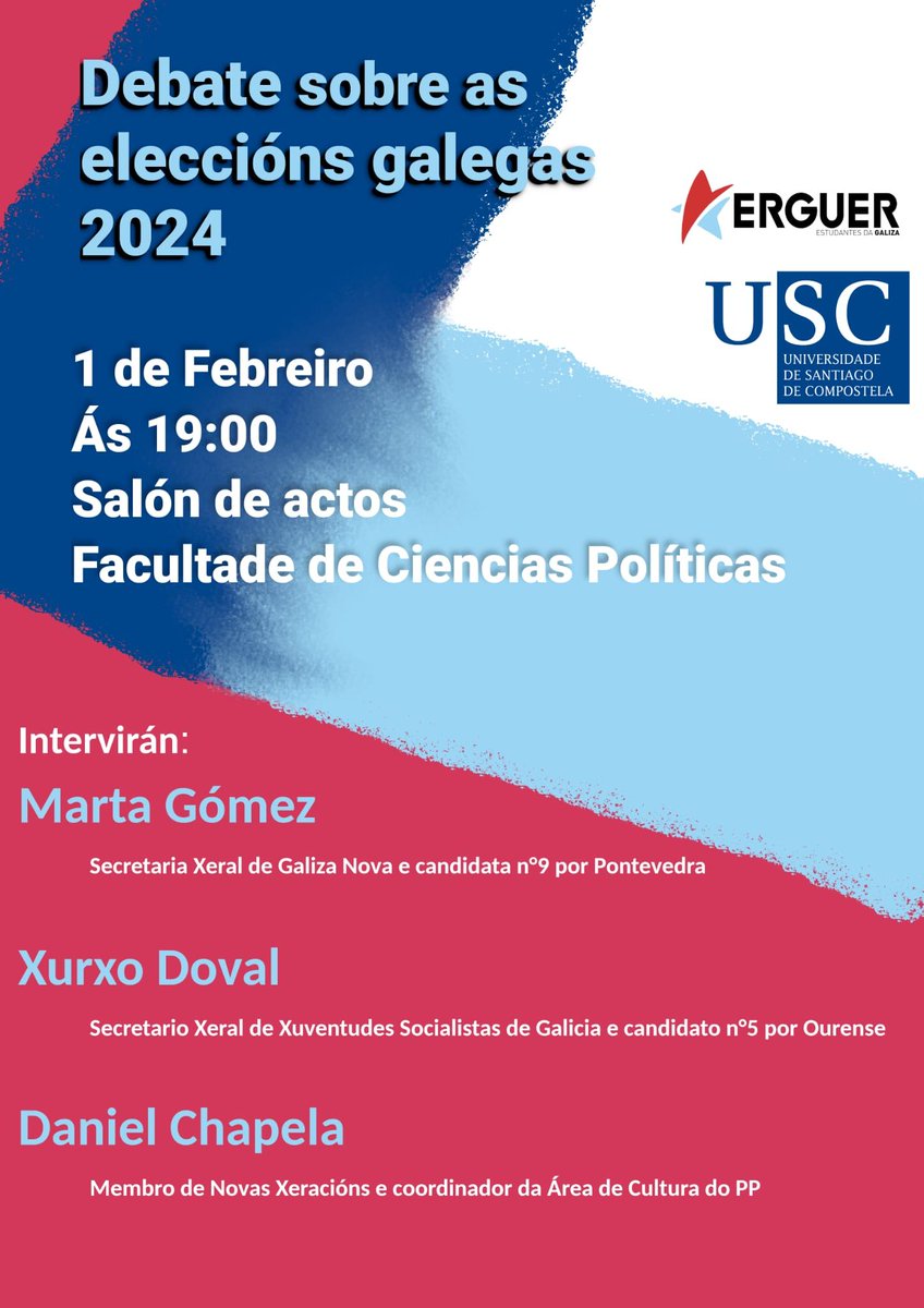 🗣️Este xoves estaremos falando sobre os intereses da mocidade e do estudantado do país.
☺️ Moitas grazas a <a href="/erguergaliza/">Erguer. Estudantes da Galiza</a> polo convite. Será un pracer poñer sobre a mesa o compromiso do <a href="/ppdegalicia/">PP de Galicia</a> e de <a href="/AlfonsoRuedaGal/">Alfonso Rueda</a> cos galegos para os vindeiros 4 anos.