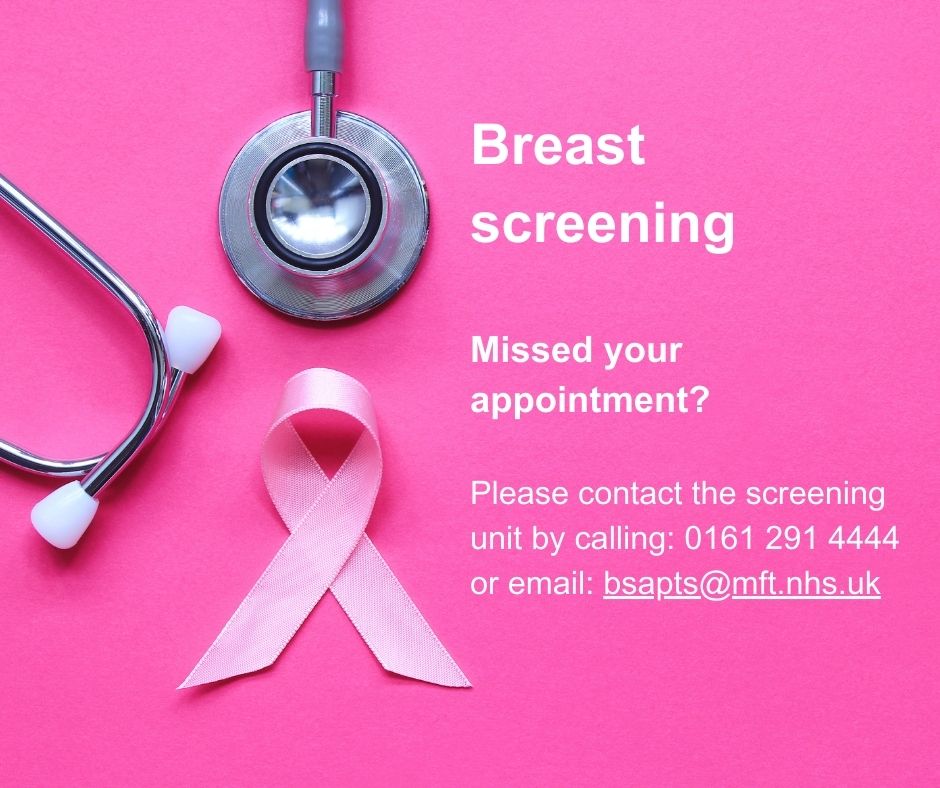 Manchester Integrated Care Partnership (@manchestericp) on Twitter photo Have you been invited for your breast screening?
Put your health at the top of your to-do list & book your appointment as soon as you can.
Screening saves lives.
Missed your appointment? Call: 0161 291 4444 or email: bsapts@mft.nhs.uk
Visit breast-screening.uhsm.nhs.uk/FAQs
<a href="/NHS_GM/">NHS Greater Manchester</a> Have you been invited for your breast screening?
Put your health at the top of your to-do list & book your appointment as soon as you can.
Screening saves lives.
Missed your appointment? Call: 0161 291 4444 or email: bsapts@mft.nhs.uk
Visit breast-screening.uhsm.nhs.uk/FAQs
<a href="/NHS_GM/">NHS Greater Manchester</a>