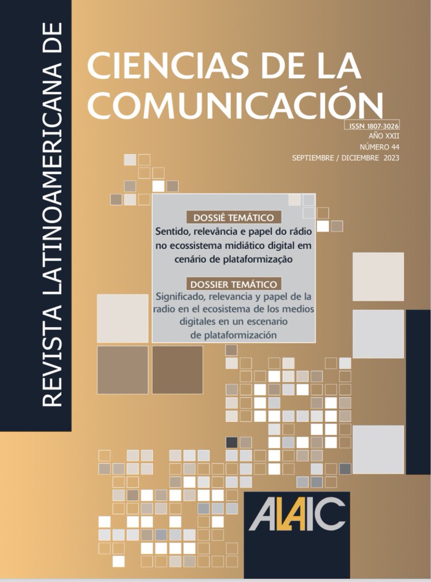 Revista ALAIC publica o dossiê "Significado, relevancia y papel de la radio en el ecosistema de los medios digitales en un escenario de plataformización” com 26 artigos, entrevista com <a href="/mpmarcosta/">Pilar Martínez-Costa</a> e um estudo sobre o GP Rádio e Mídia Sonora.
revista.pubalaic.org/index.php/alaic