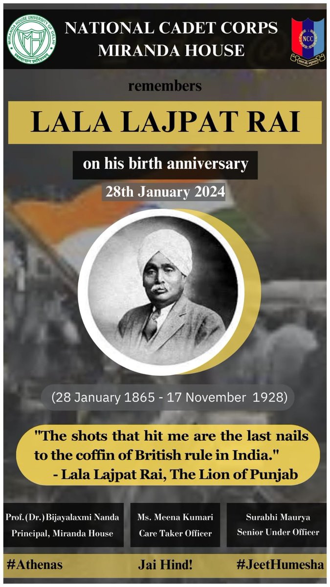“Defeat and failure are sometimes necessary steps to victory.” —  Lala Lajpat Rai
#MHNCCCOY observes #birthdayAnniversary of Lala Lajpat Rai on 28th January each year to mark his contribution to #Indianindependence . He was born in the year 1865 and was known as “Punjab Kesari”.