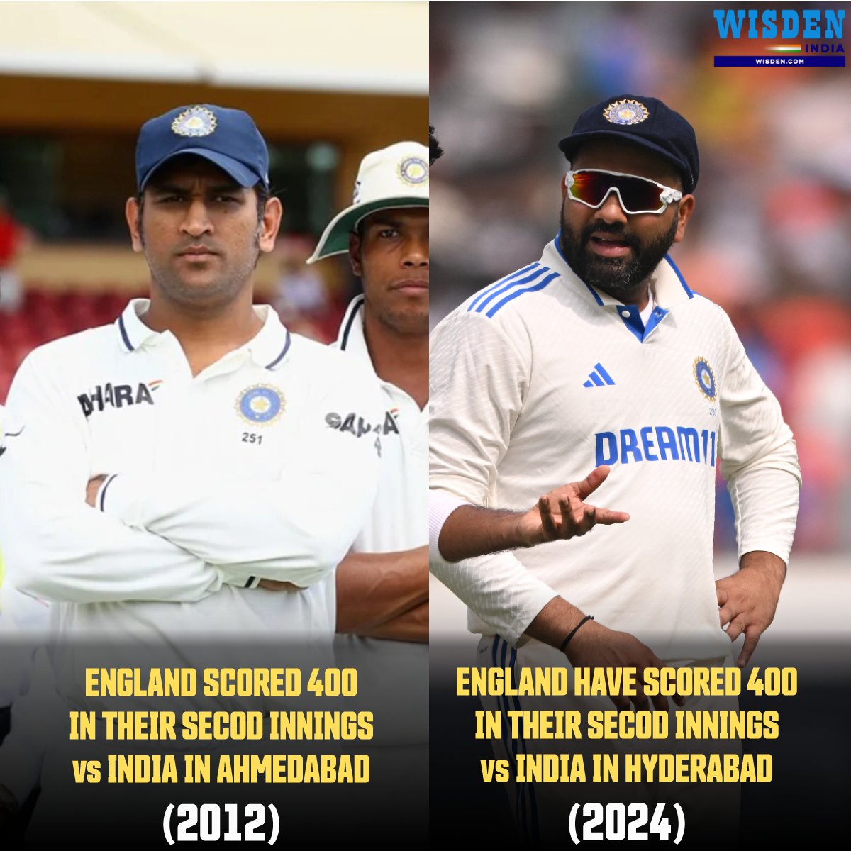 Wisden_Asia's tweet photo. 2012 ⏩ 2024

England became the first team to score 400+ runs in their second innings against India in India since 2013.

#RohitSharma #India #INDvsENG #Cricket #Tests https://t.co/L9cQQ5YhhG