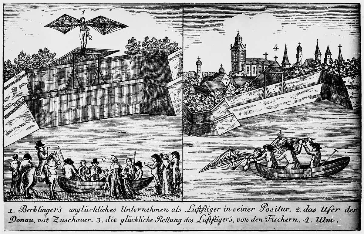 Heute vor 195 Jahren verstarb Albrecht Ludwig Berblinger (* 24. Juni 1770 - † 28. Januar 1829). Als "der Schneider von Ulm" wurde er bekannt durch den von ihm konstruierten und gebauten flugfähigen Gleiter. Sein legendärer Flugversuch am 31. Mai 1811 mißlang allerdings.