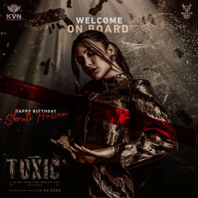 Boxoffice_23's tweet photo. #Toxic second look of #ShrutiHaasan on her birthday. 🎂

I personally like this poster. Bawaal 🔥🔥

BACK TO BACK 
India in India
#widm #RoyalRumble2024 #BiharPoliticalCrisis #IStandWithTexas #Animal #StarAcademyLive #HBDShrutiHaasan #BelleMariano #BoycottRipCurl https://t.co/VFy4Dq8u5y