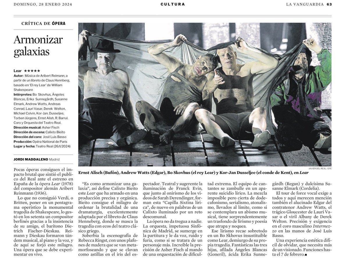 JordiMadd's tweet photo. El @Teatro_Real de #Madrid #estrena a #Espanya l’#òpera “Lear”, d’A. #Reinmann. Magnífica prod. @Calixto_Bieito.
Una experiencia estética difícil de olvidar, q pide + d una función para disfrutar de un milagro dl repertorio del s.XX. #crítica @LaVanguardia #Shakespeare ⭐️⭐️⭐️⭐️⭐️ https://t.co/2bADAA2R0M