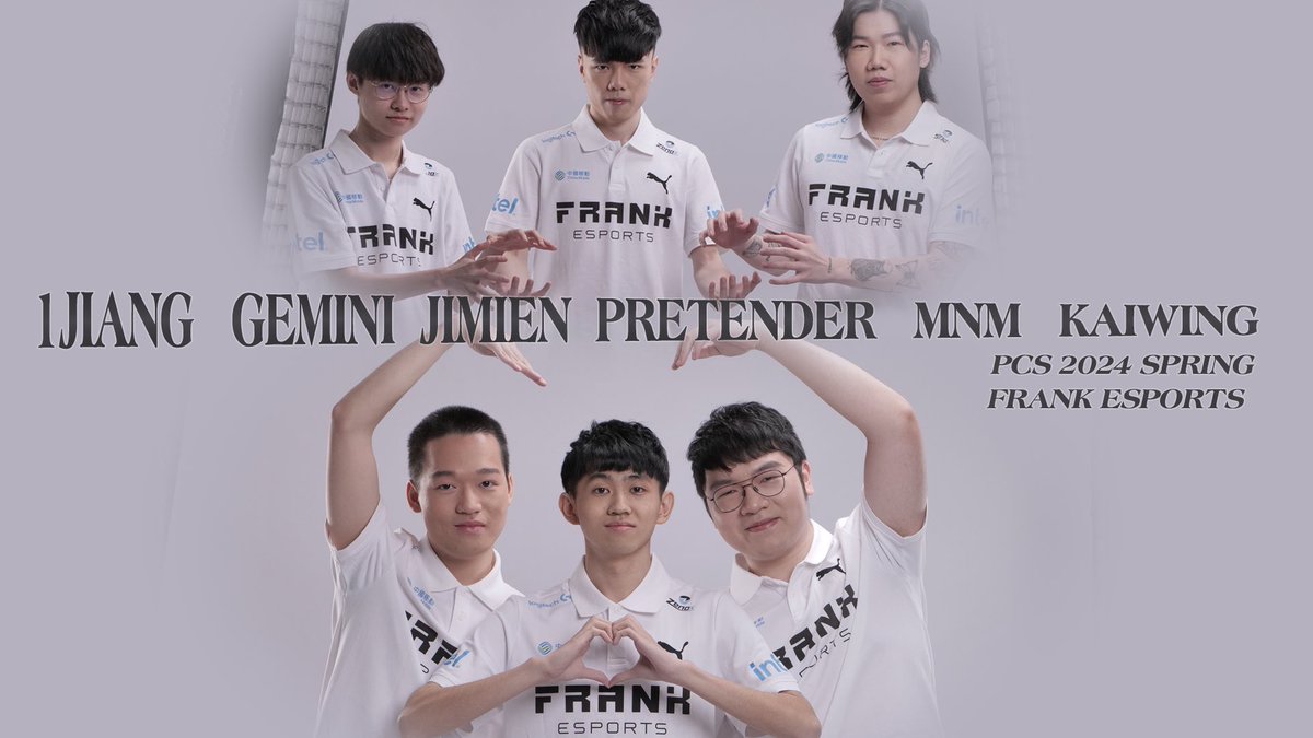Do you miss us? We are coming back with love ❤️

FRANK Esports Roster - PCS 2024 Spring

TOP: 1Jiang
JG: Gemini
MID: Jimien <a href="/JimieNlol/">JimieN</a> 
MID: Pretender
ADC: MnM
SUP: Kaiwing

Coach: Skywalk <a href="/Skywalkhk/">Skywalk</a> 
Analyst: Sanchi <a href="/Sanchi_lol/">Sanchi</a> 

#PCS #FAKWIN #lolesports