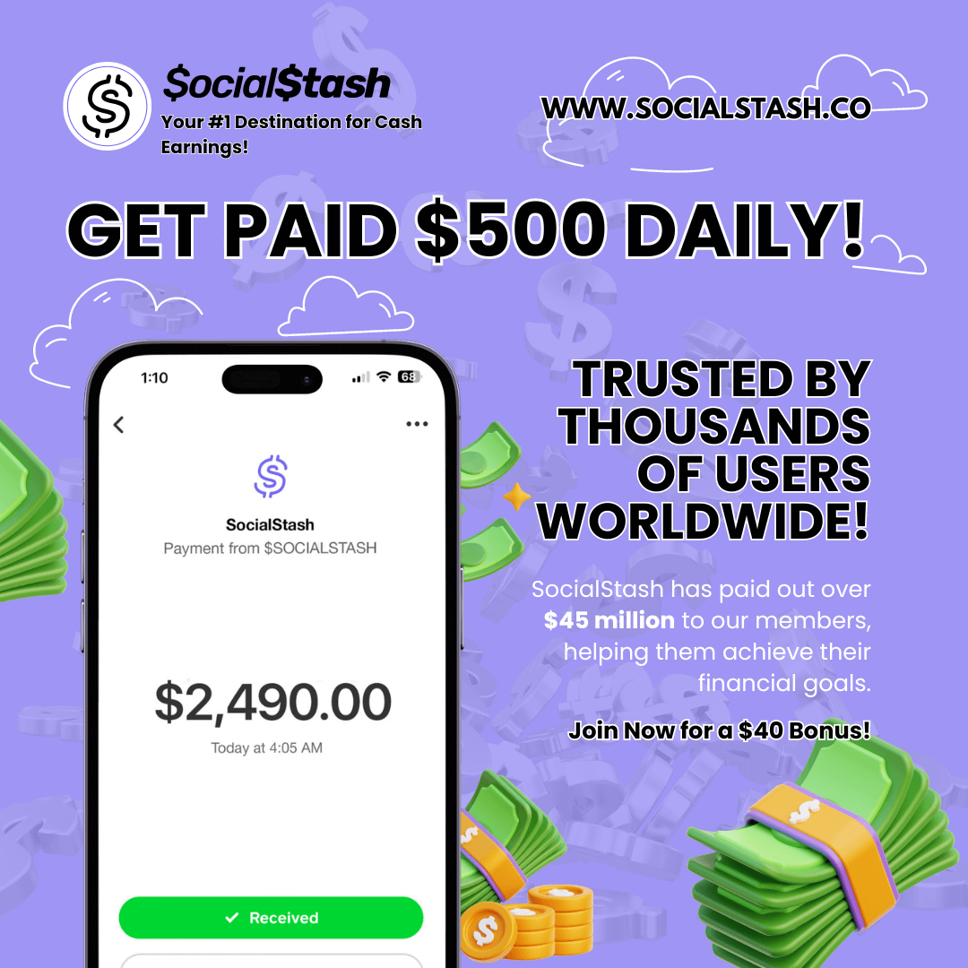 Poet_Contagious's tweet photo. With SocialStash, you can make $500 daily! I've already made $13,893, and you can too. Play games, test apps, invite friends, and post on social media to earn real cash. Signup now for a $40 bonus! https://t.co/pRebdNSVEk #SocialStash #trend #trending https://t.co/7sjsrt0q60