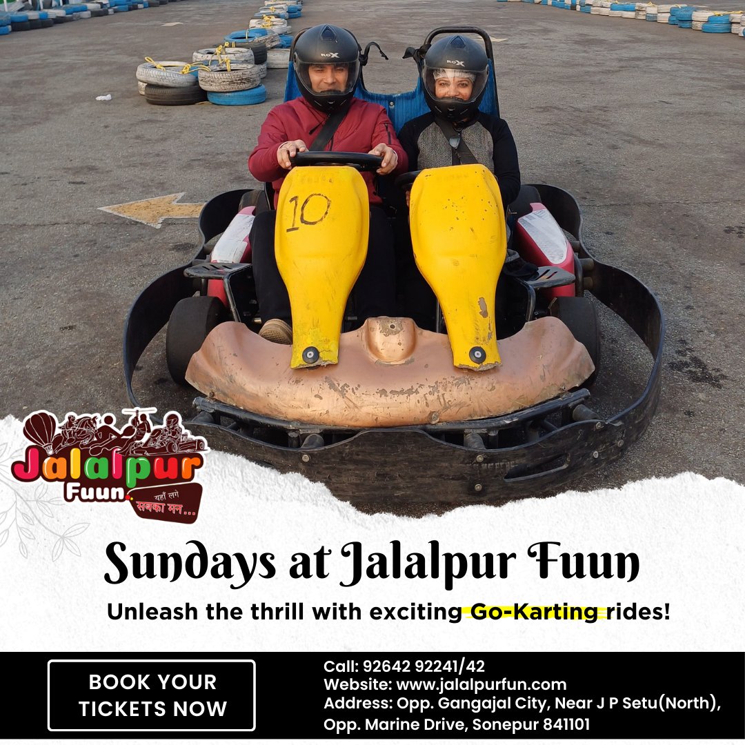 Sundays at Jalalpur Fuun: Unleash the thrill with exciting Go-Karting rides!

#JalalpurFuun #FuunVibes #JalalpurFuunAdventures #Gokarting #Feelthespeed #thrillofspeed #PatnasAdventureZone #UnforgettableAdventures  #JalalpurThrills #SundayFuun #SundayAdventure