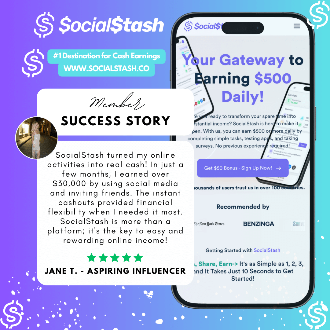 Poet_Contagious's tweet photo. With SocialStash, you can make $500 daily! I've already made $13,893, and you can too. Play games, test apps, invite friends, and post on social media to earn real cash. Signup now for a $40 bonus! https://t.co/pRebdNSVEk #SocialStash #trend #trending https://t.co/1e1pjdQbLs