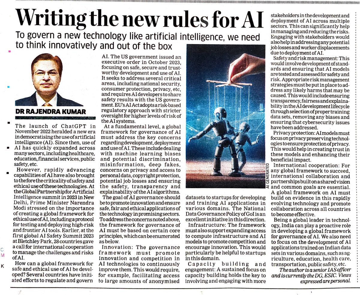My latest article on AI in today's The Economic Times:
#AI #ArtificialIntelligence #RegulatingAI #AIGovernance