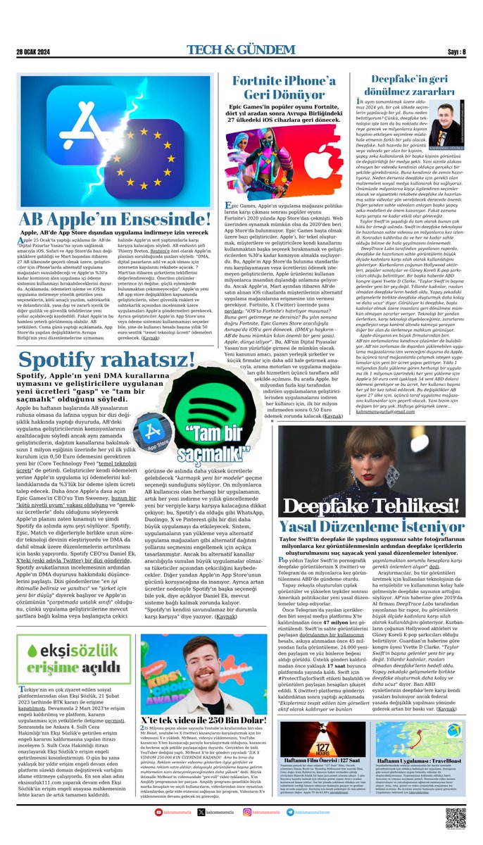 KahramanUgurlu's tweet photo. 💥Günaydın! Pazar günü okumalık "TECH & GÜNDEM" sayfanız hazır.
🔹AB Apple'ın ensesinde
⭐️Fortnite iPhone'a dönüyor
👓Ekşi Sözlük erişime açıldı
⚡️Deepfake tehlikesi
📲Haftanın uygulama ve film tavsiyesi
Ve dahası ile sizlerle... #Techgundem
📎Yüksek çözünürlüklü okumak için telegram kanalıma bakabilirsiniz >>
https://t.co/38tt9YvmU4