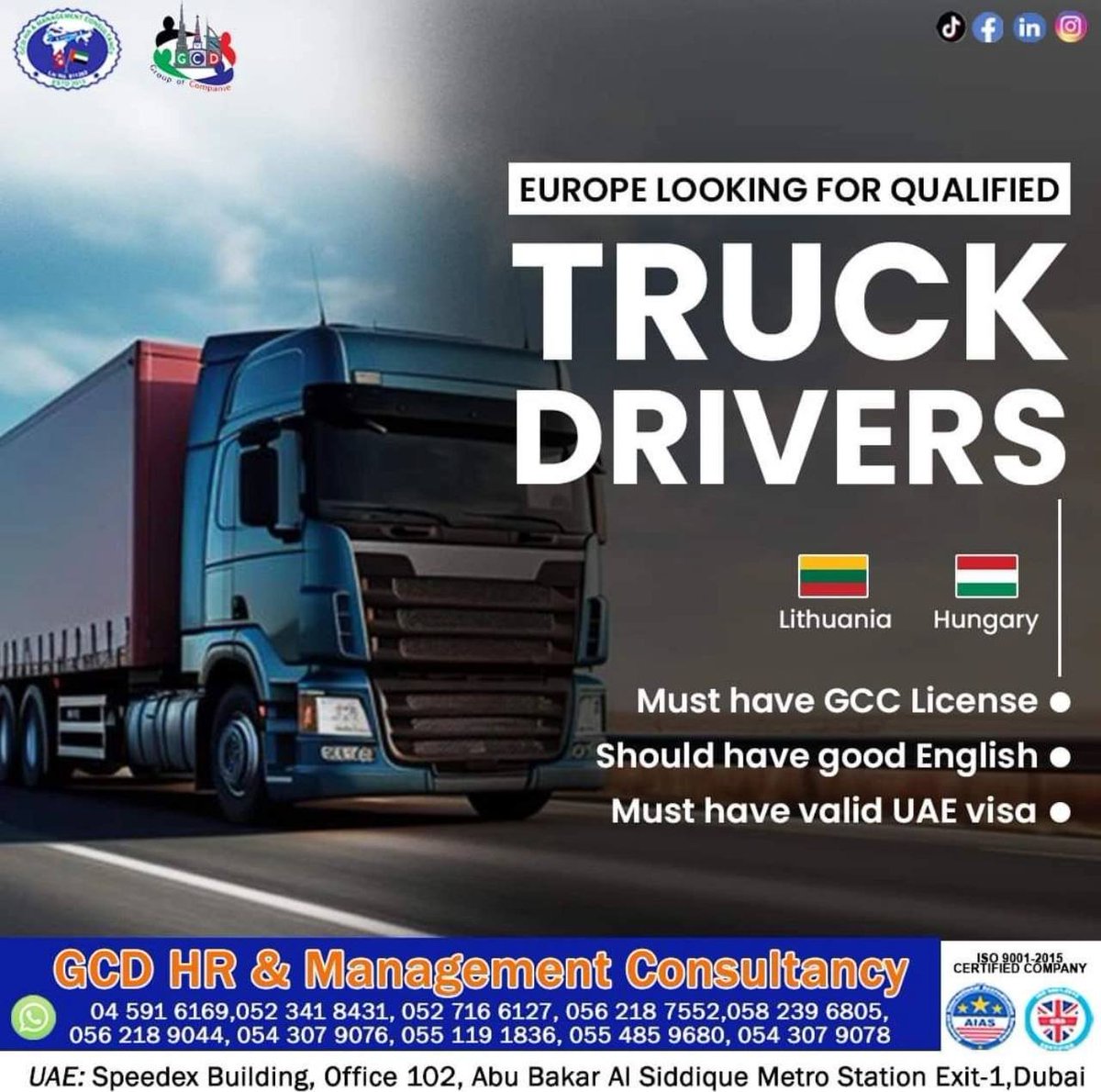 Hiring Qualified Truck Drivers in UAE

#Jobs #jobopportunities #WorkFromHome