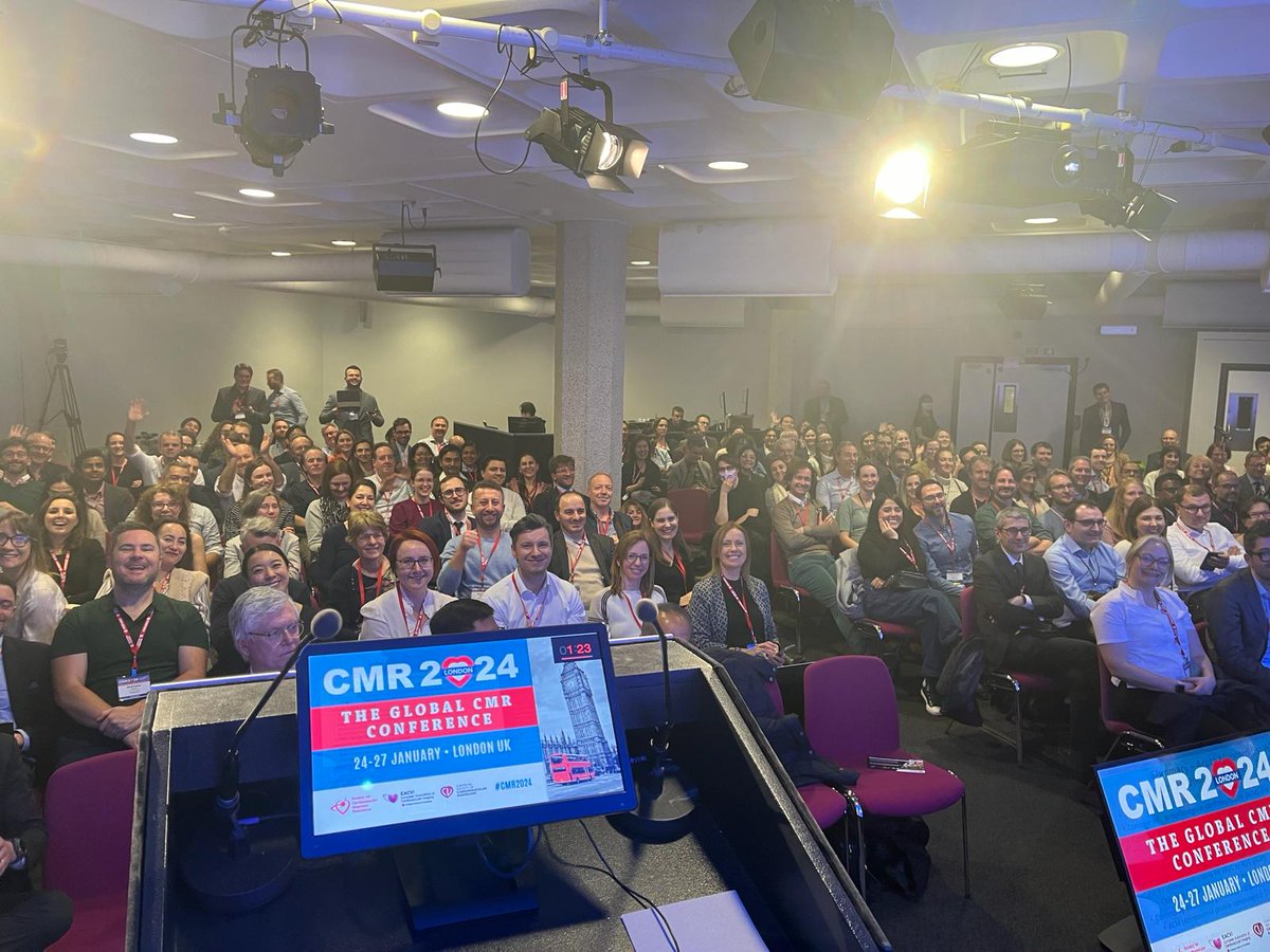 #CMR2024 has wrapped up! 👏 This is one of my favourite 📸 of the meeting courtesy of Prof Vanessa Ferreira. Packed room & yet very happy crowd during our joint @SCMRorg -ASCI session on myocardial 🔥 Feel free to tag yourself. @AmitRPatelMD @Mbwaitken