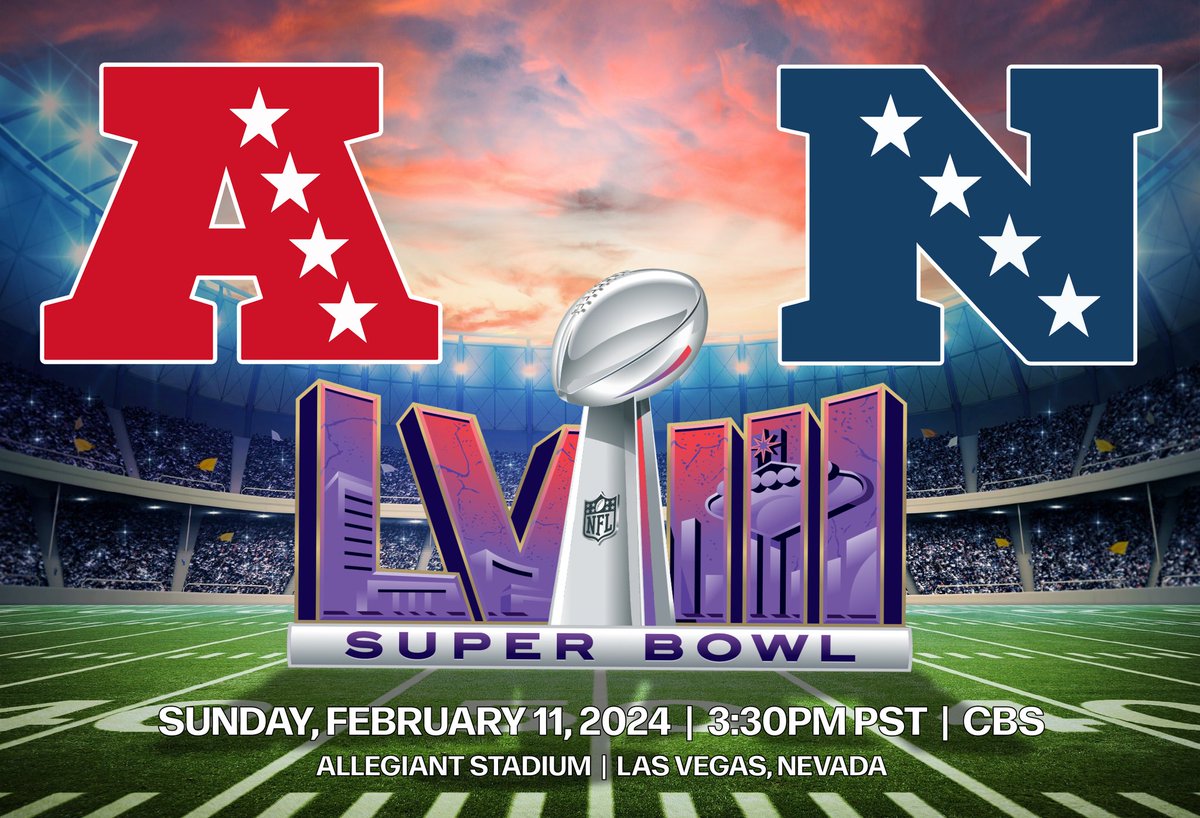 Who will represent the NFC and the AFC in Super Bowl LVIII? #SuperBowlLVIII #LasVegas #AllegiantStadium #NationalFootballConference #AmericanFootballConference