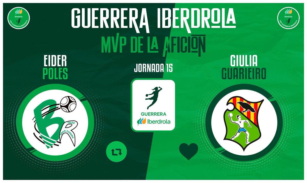 Liga Guerreras Iberdrola (@iberdroladhf) on Twitter photo ⭐️#GuerreraIberdrola - Jornada 15
🆚 <a href="/BMRemudas/">Rocasa Gran Canaria</a> : <a href="/BMGranollers/">BM Granollers</a>
♻️ RT: <a href="/eiderpoless_/">Eider Poles</a>
❤️ Me gusta: <a href="/Giuliaguarieiro/">Giulia</a>
#SheLovesHandball #LigaGuerrerasIberdrola ⭐️#GuerreraIberdrola - Jornada 15
🆚 <a href="/BMRemudas/">Rocasa Gran Canaria</a> : <a href="/BMGranollers/">BM Granollers</a>
♻️ RT: <a href="/eiderpoless_/">Eider Poles</a>
❤️ Me gusta: <a href="/Giuliaguarieiro/">Giulia</a>
#SheLovesHandball #LigaGuerrerasIberdrola