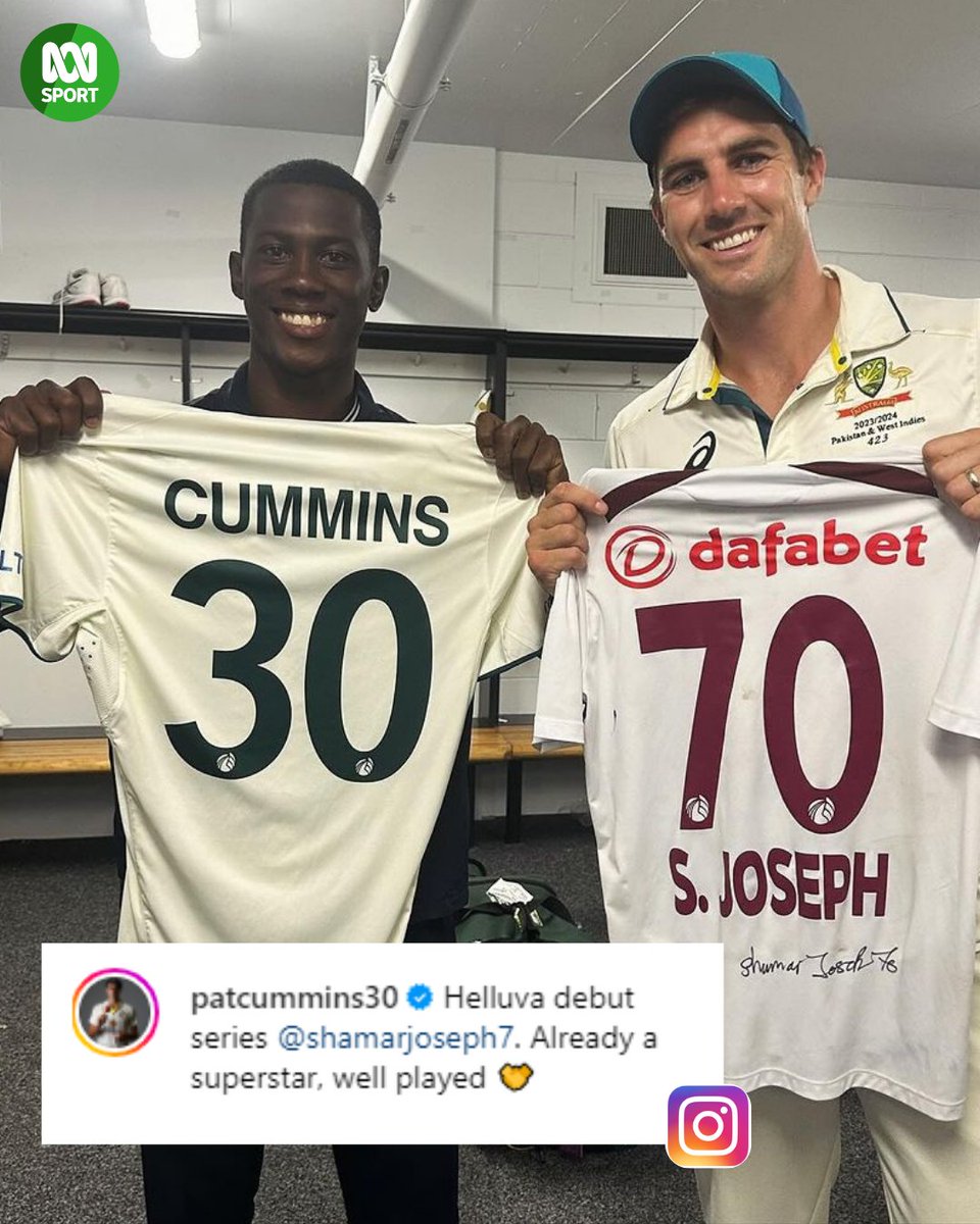 ABC SPORT (@abcsport) on Twitter photo Respect 🤝
Instagram: Pat Cummins #AUSvWI Respect 🤝
Instagram: Pat Cummins #AUSvWI