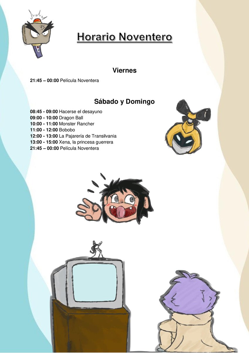 HazardsHunt's tweet photo. ¡Buenos días Noventer@s!

Os dejo el horario con las series que tenemos en el cartel y que estamos viendo. ¿Cuál os gustaría ver próximamente? 🤔

Id haciéndoos el desayuno que empezamos a las 08:45 

twitch. tv/noventeroomas https://t.co/eLoyG0ZCPh