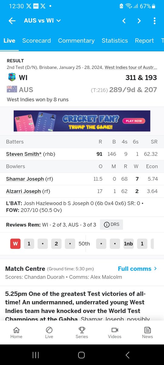 mustufa_hasan's tweet image. Victory after 27 years in Australia. Shamar Joseph lit 🔥 up the West Indes cricket again. Somehow, finding the killer touch, which once was hallmark of Windies cricket. #AUSvWI  #Shamar