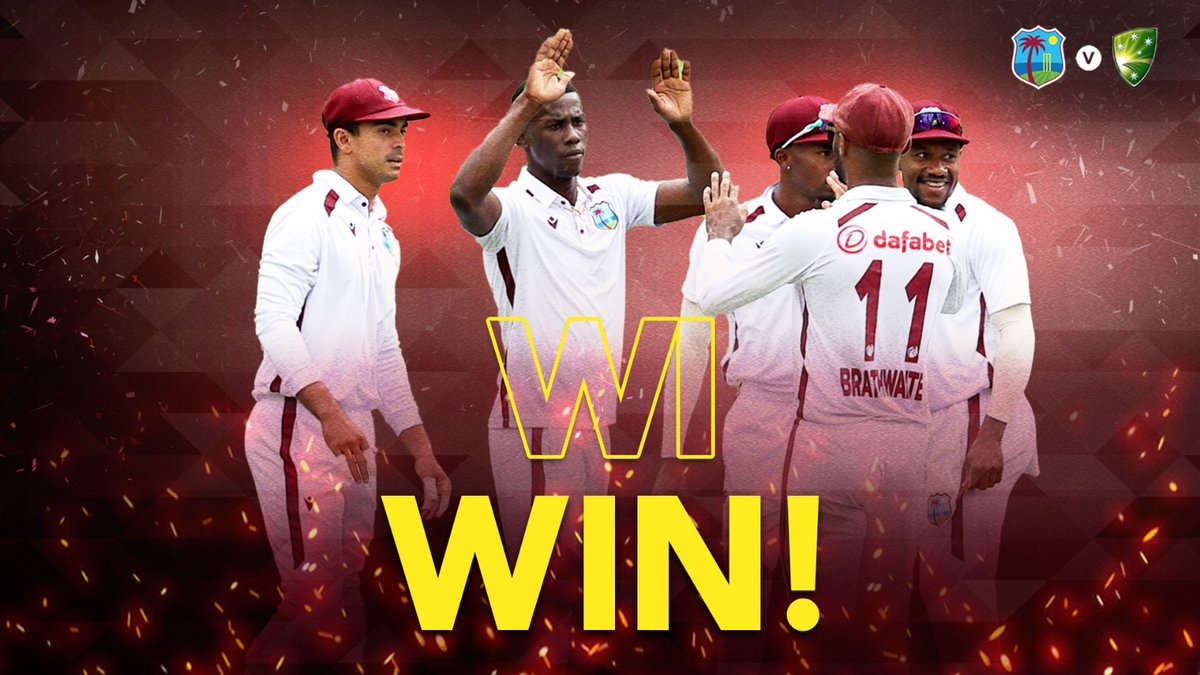 windiescricket's tweet image. Almost 27 years since a Test victory in Australia! What a finish!👏🏿

#AUSvWI #MenInMaroon