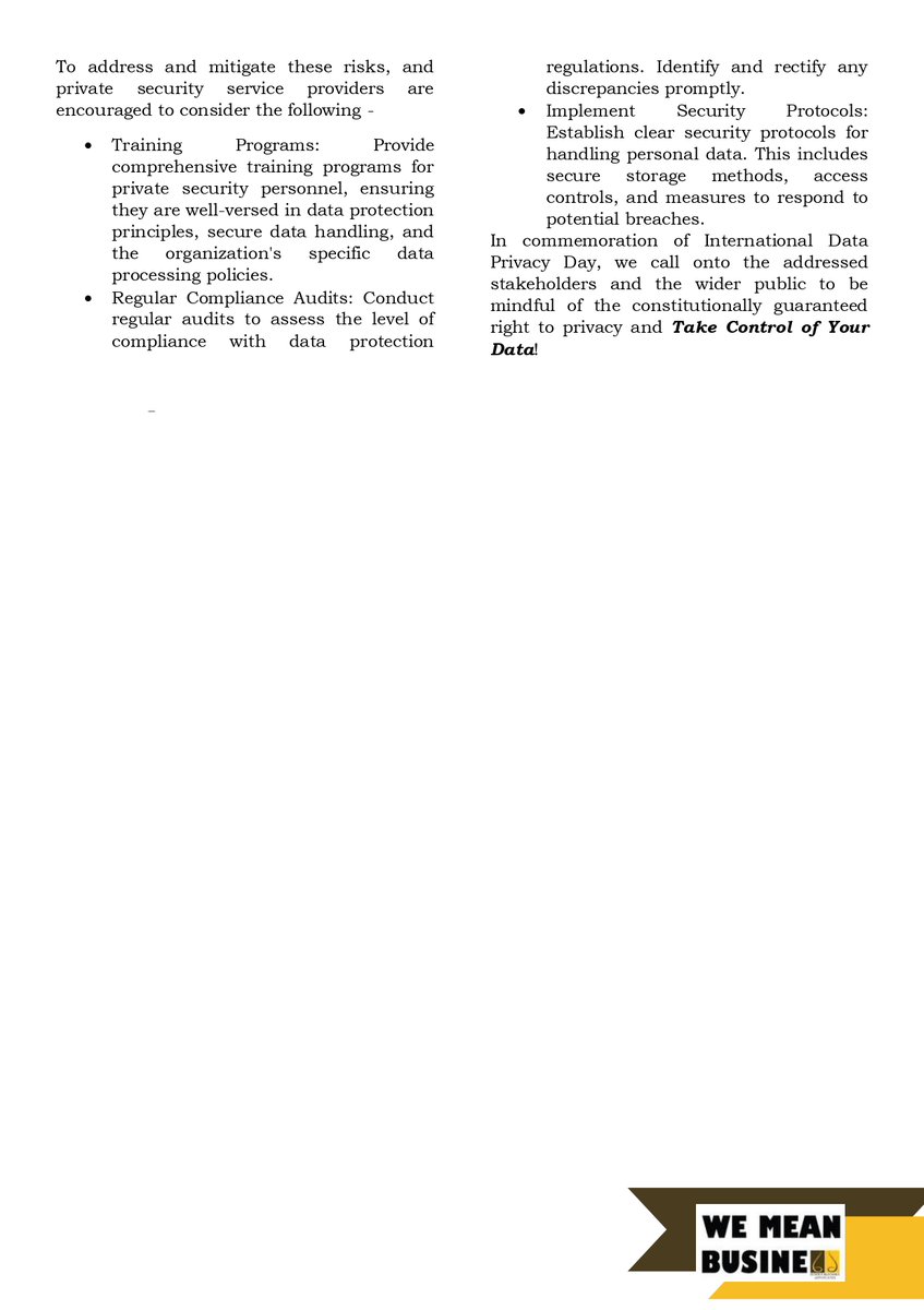 SimbaAdvocates's tweet image. #Letsdiscussit in celebration of the International Data Privacy Day  join us as we explore the implications of the Directive by the PSRA on 15th January 2024 from a Data Protection/Privacy lens.

#TakeControlofyourPrivacy

#WeMeanBusiness