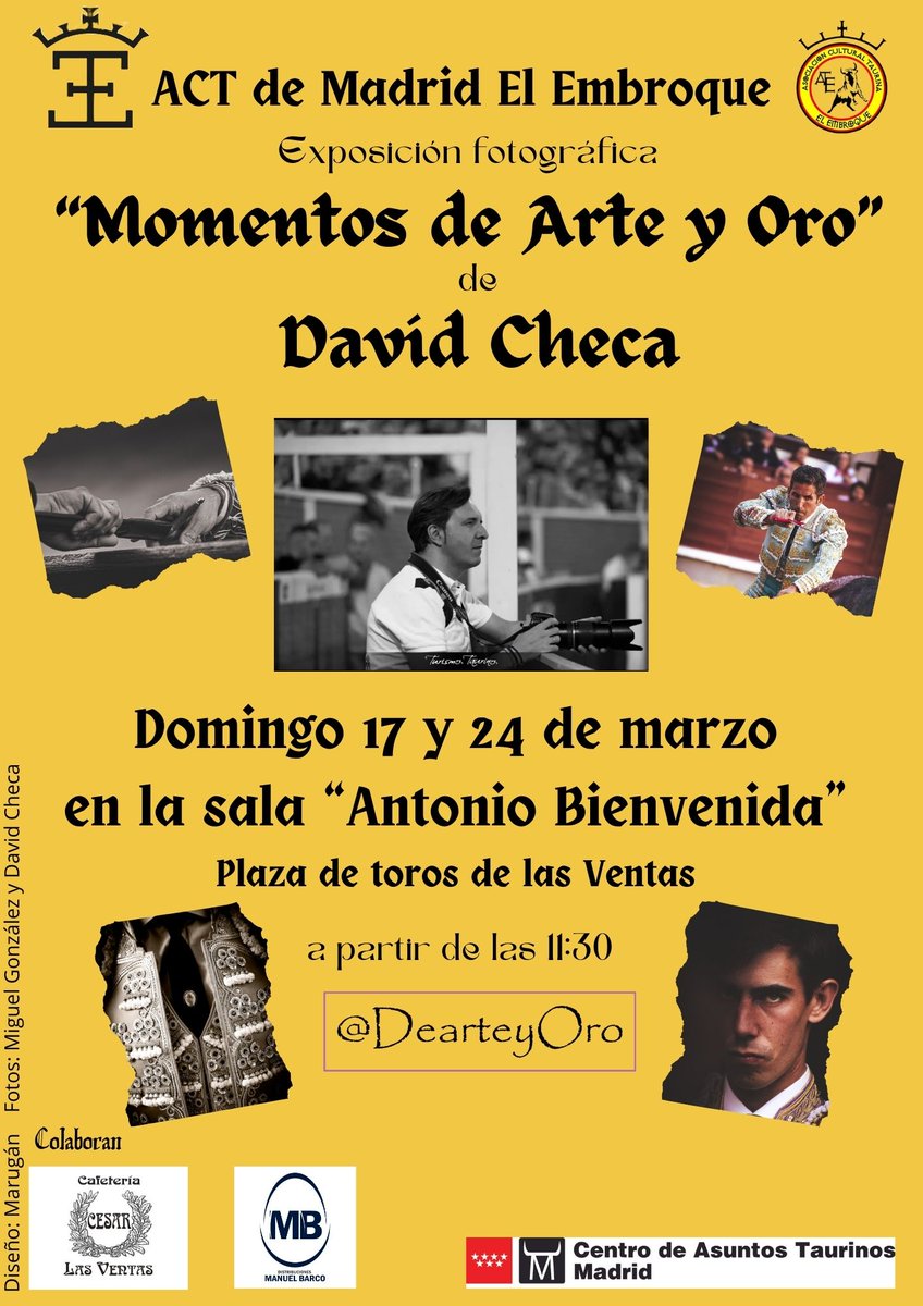 Dentro de las jornadas de charlas, tendremos una exposición fotográfica de nuestro socio <a href="/tricheca/">david checa</a> <a href="/dearteyoro/">De Arte Y Oro</a> y colaborador de <a href="/burladerotv/">Burladero</a>
Os esperamos!!