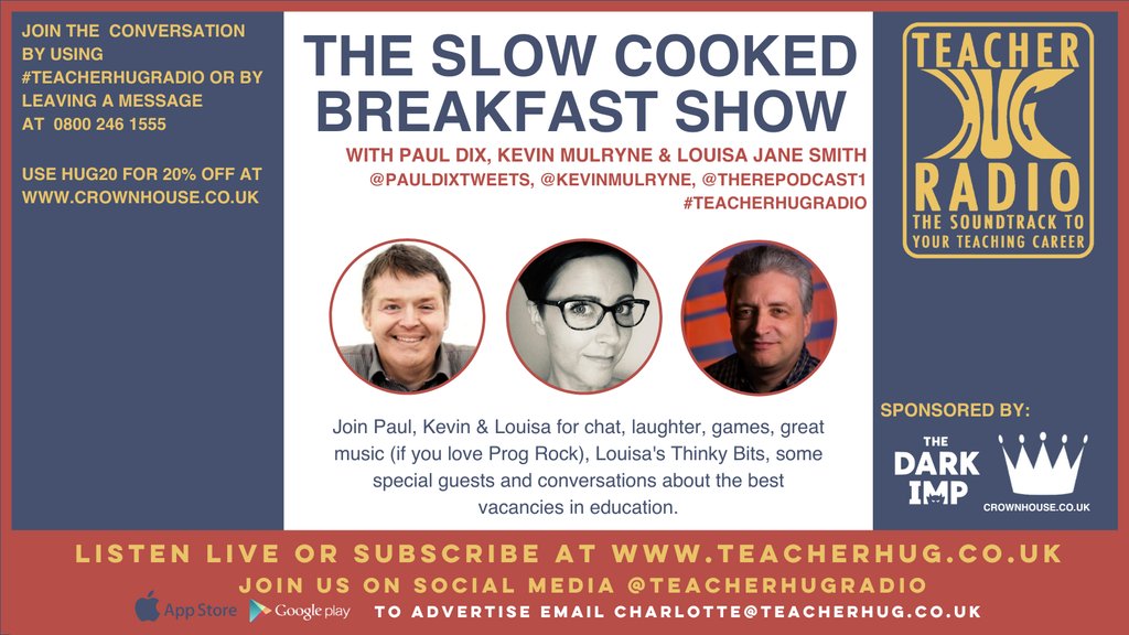 Good morning! Join us next for our weekly combo of great chat and great music with Kevin, Paul & Lou. @PaulDixTweets @KevinMulryne @TheREPodcast1 Listen live at teacherrhug.co.uk #TeacherHugRadio