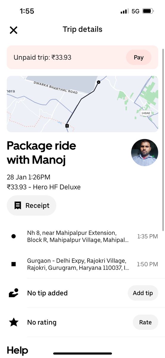 SonalRathi10's tweet photo. @Uber_India @UberIN_Support I had booked a delivery partner to get my package but he stop the delivery half way and did not deliver the product. Please look into this matter asap!! https://t.co/OrqPYQD1kL