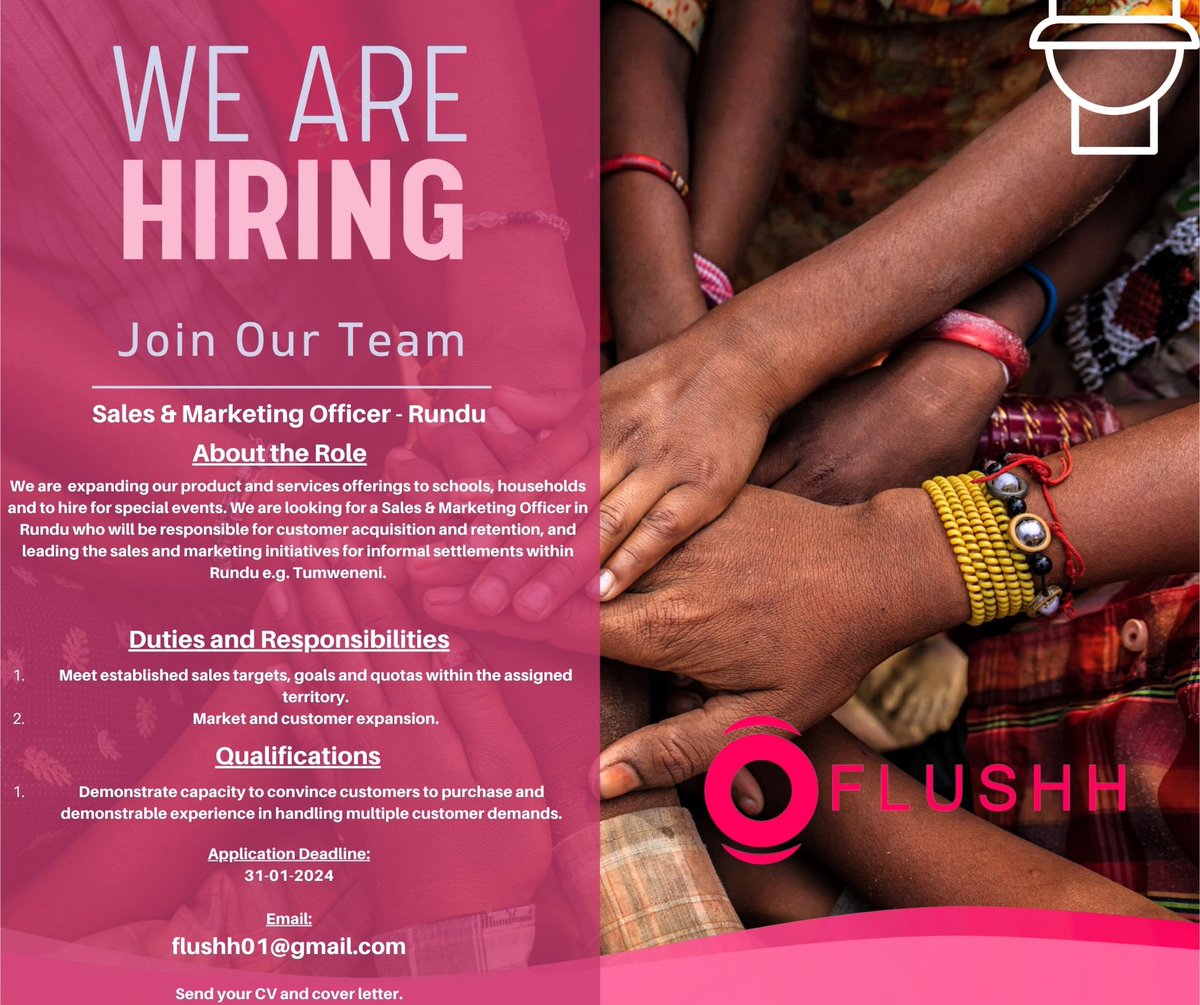 Flushh - Sales &amp; Marketing Officer (full-time)

Flushh is an equal opportunity/affirmative action employer. 

All qualified applicants will receive consideration for employment without regard to race, colour, ancestry, religion, sex, national origin, or sexual orientation.