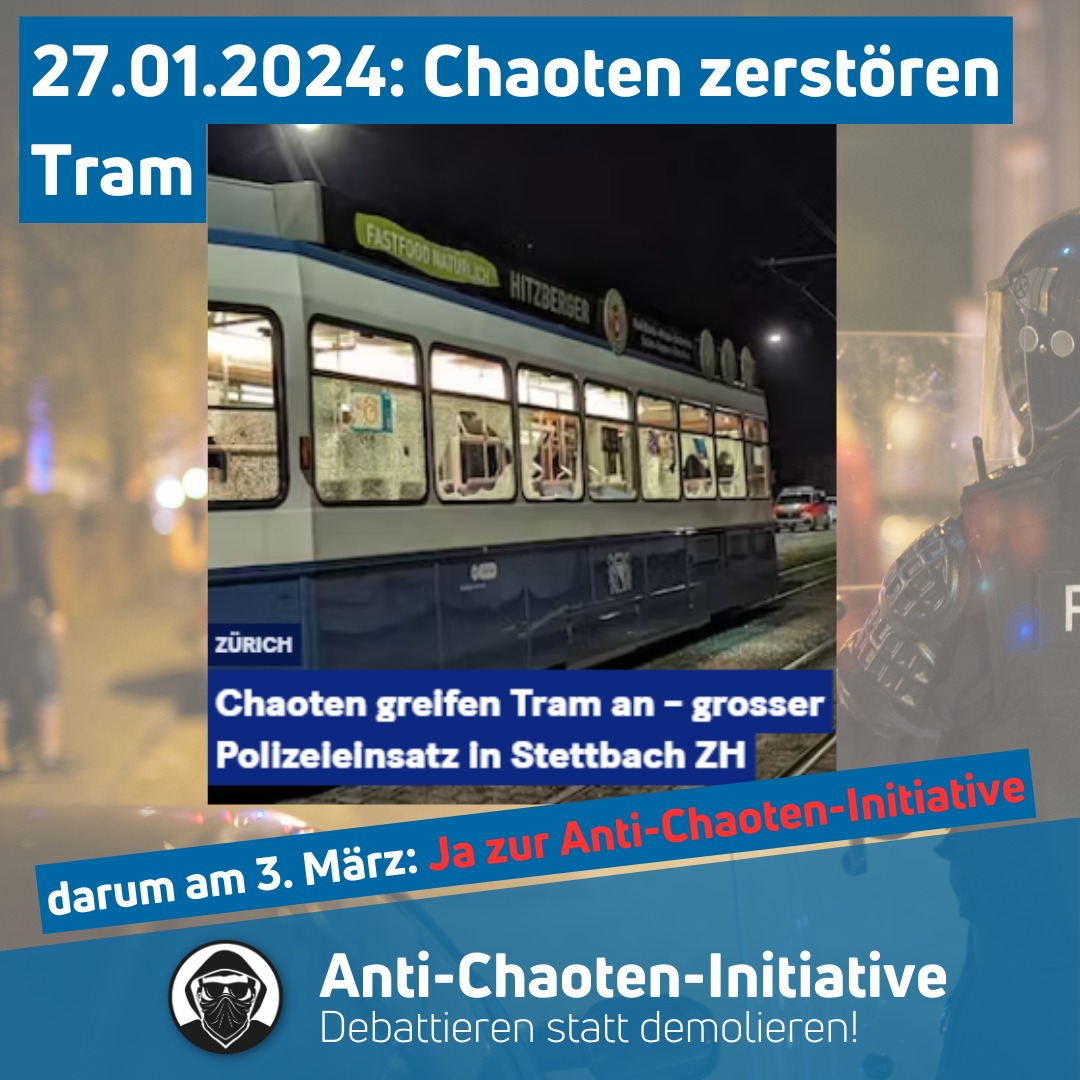 Schon wieder: Massive Gewalt, hohe Einsatzkosten und Sachschäden.

Darum am 3. März JA zur Anti-Choten-Initiative!

#aci <a href="/jsvpzh/">Junge SVP Kanton ZH</a> <a href="/svpzh/">SVP Kanton Zürich</a>