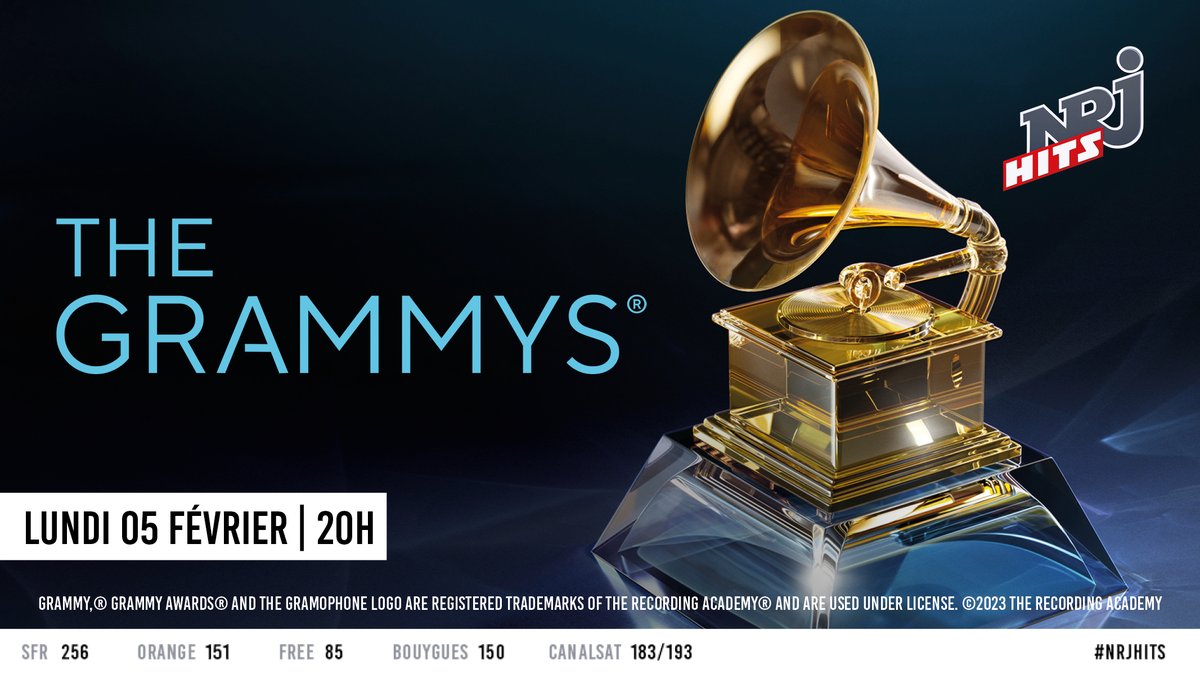 nrjhitslachaine's tweet photo. 🥇 Rendez-vous lundi 5 février sur #NRJHits pour la cérémonie des Grammys 2024
🎤 Sont déjà annoncés sur scène : Dua Lipa, Burna Boy, Billie Eilish, Travis Scott, Billy Joel ou encore Olivia Rodrigo https://t.co/nZY3AjZIgJ