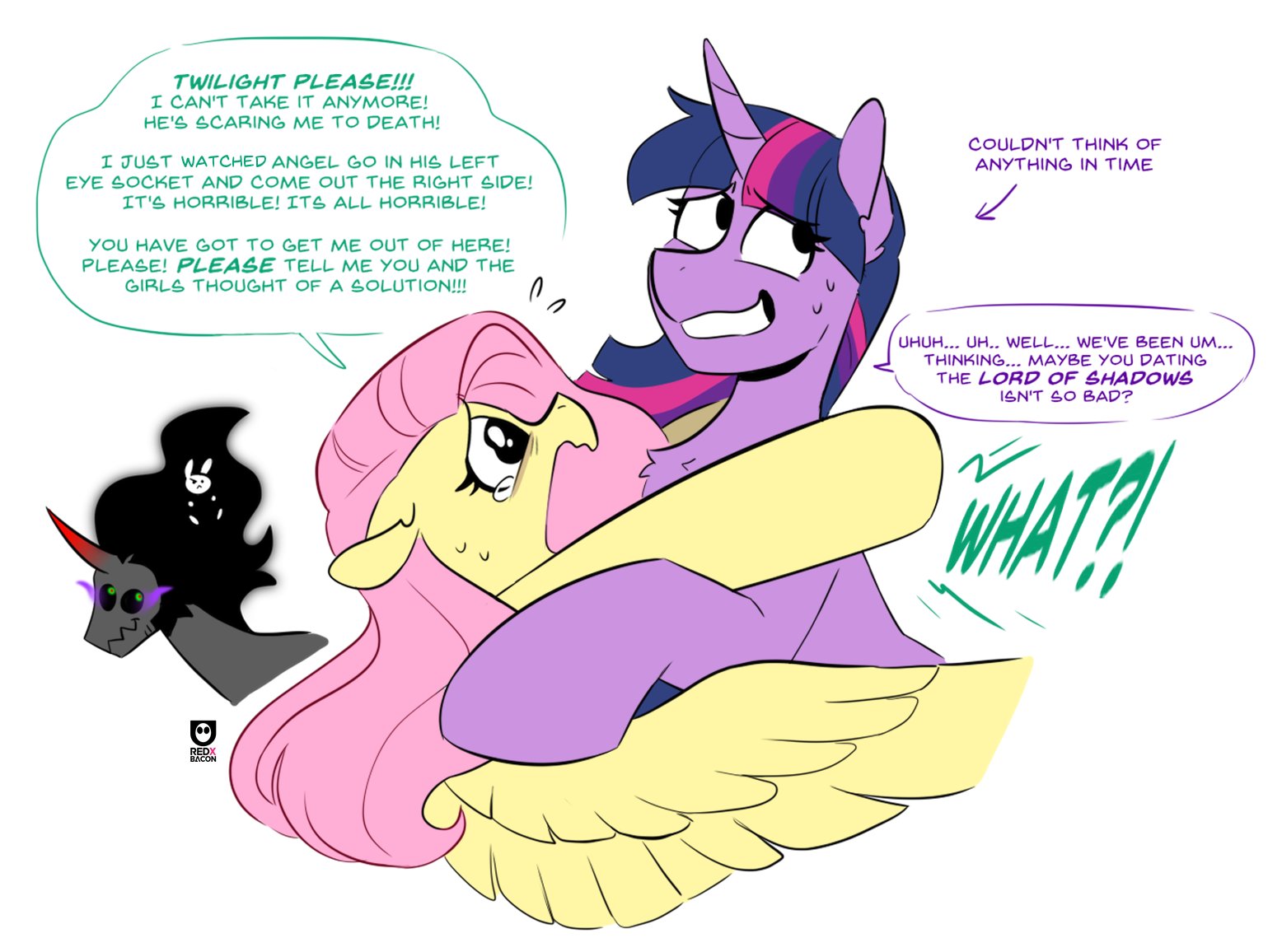 REDXBACON on X: [24] Well, the girls dont think he looks too bad! ...and  hes royalty!!! Just maybe, think about it? 😅 Feat | King Sombra   Fluttershy  Twilight Sparkle t.coDbaFtTjlfE 