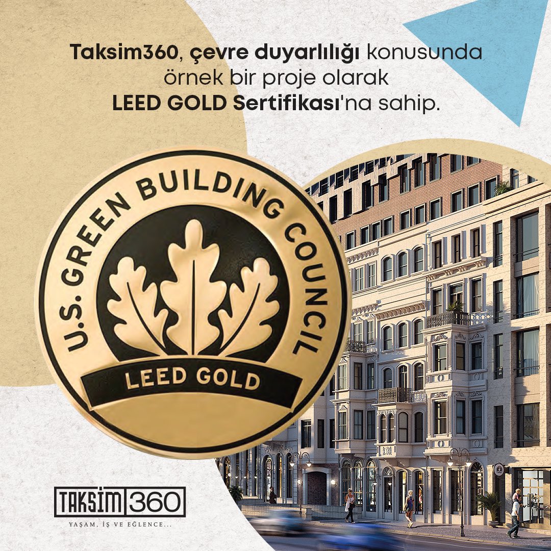 LEED GOLD Sertifikası’na sahip olan Taksim360, çevresel sürdürülebilirlik konusunda gösterdiği çevre duyarlılığı ile örnek bir proje olarak öne çıkıyor!

#Taksim360