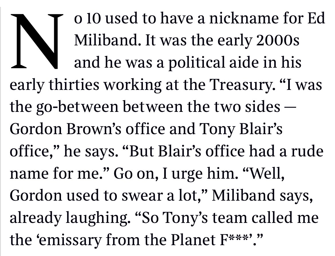 It was fascinating to speak to @Ed_Miliband about his relationship with his brother, his time as Labour leader, and his plans to turn Britain into a green powerhouse. And brilliant stories from the past like this 👇. Interview in today’s Sunday Times Magazine. 1/x