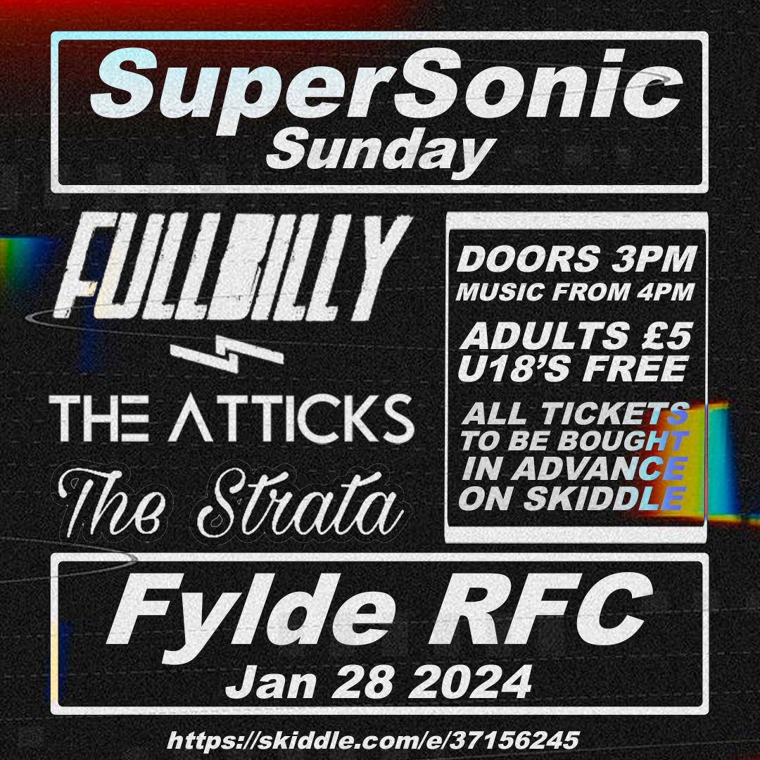 Today's the day....SuperSonic Sunday is here 🎤🥁🎸🍺🏉😁
Final preparation coming together with @Fullbillyband and The Strata for this afternoon at @fylderugby
£5 on the door from 3pm, live music from 4pm. Bar & food.
All proceeds to donated to @FyldeLadies