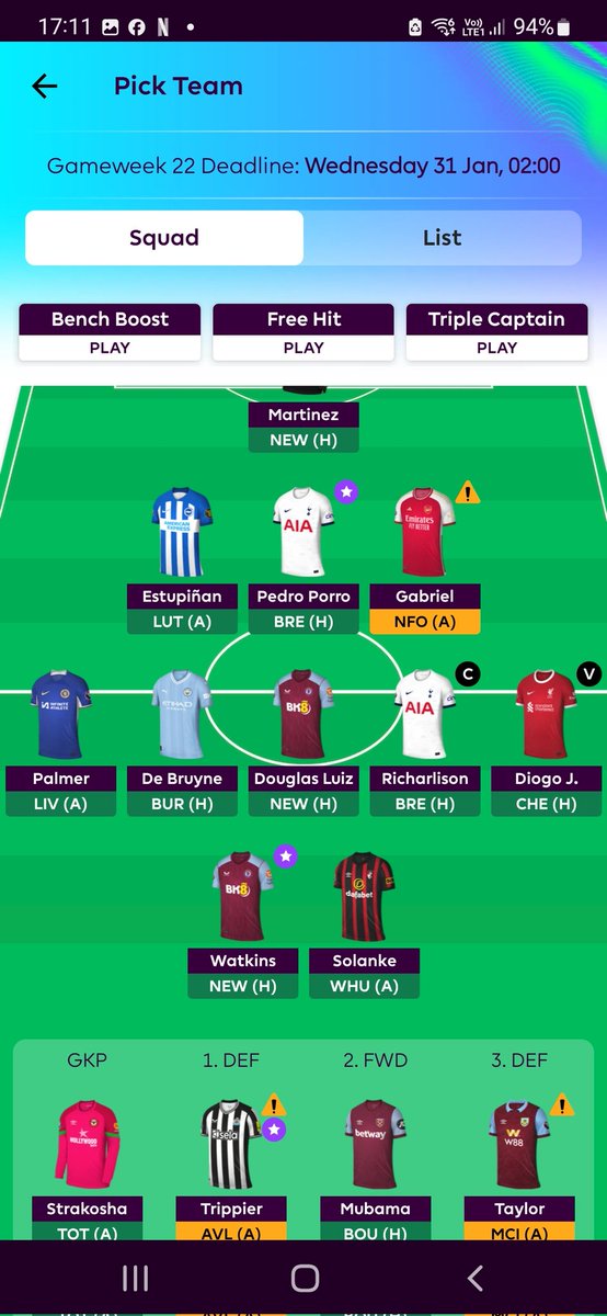 Nikinoodle5's tweet photo. My team for next gw https://t.co/bMs0dzvhuB