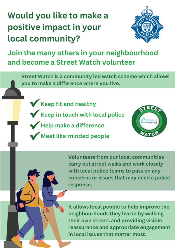 Would you like to make a positive impact in your local community?
Street Watch is now up and running across our three counties, and we'd like you to join! 

Find out more westmercia.police.uk/police-forces/… 
#streetwatch #westmerciapolice #ruralcrime #wemrural
