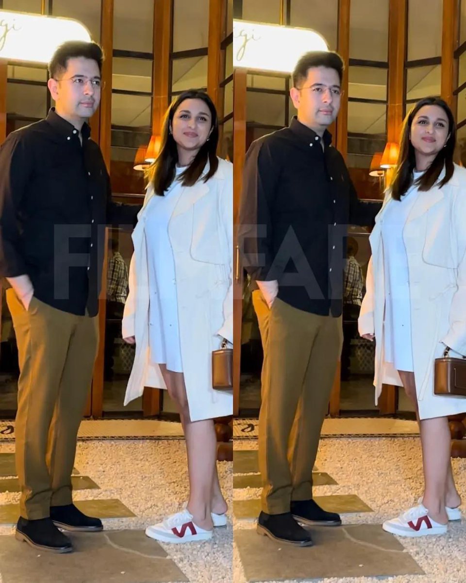 Lovebirds #ParineetiChopra and #RaghavChadha clicked in the city last evening.