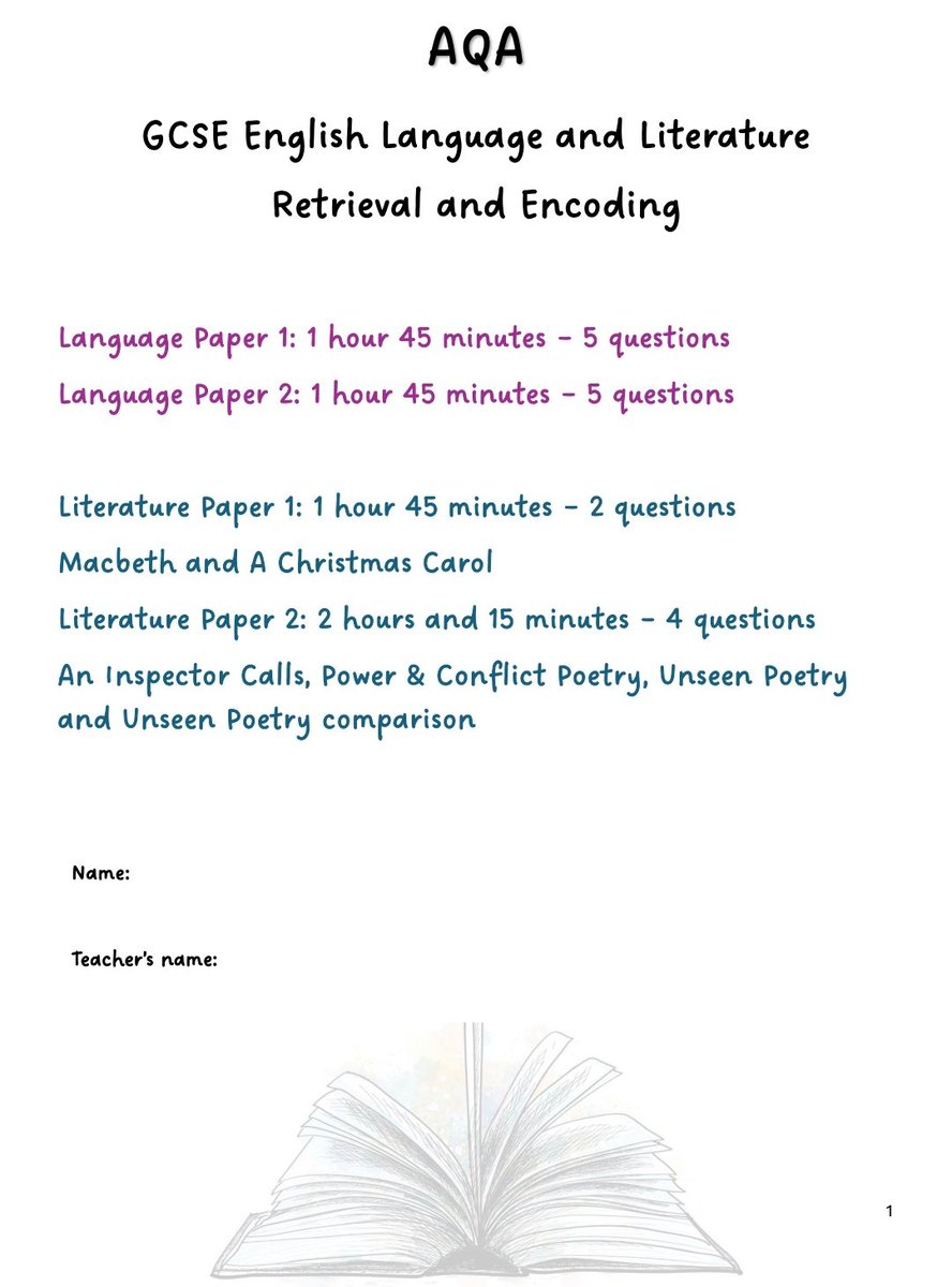 🖋📚 AQA Lang & Lit 📚🖋 A small booklet that offers a retrieval or an encoding exercise each day for the next 3 weeks. I'll be creating one for after Feb half term too. Link below ⬇️ dropbox.com/scl/fi/7qgrw75…