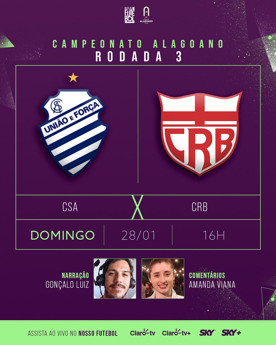 É DIA DE CLÁSSICO DAS MULTIDÕES!!! 🔥

CSA e CRB se enfrentam pela 3ª rodada do Campeonato Alagoano e você acompanha tudo AO VIVO pelo Nosso Futebol! 

Quem será o novo líder, Azulão ou Galo de Campina? 👀

#NossoAlagoano