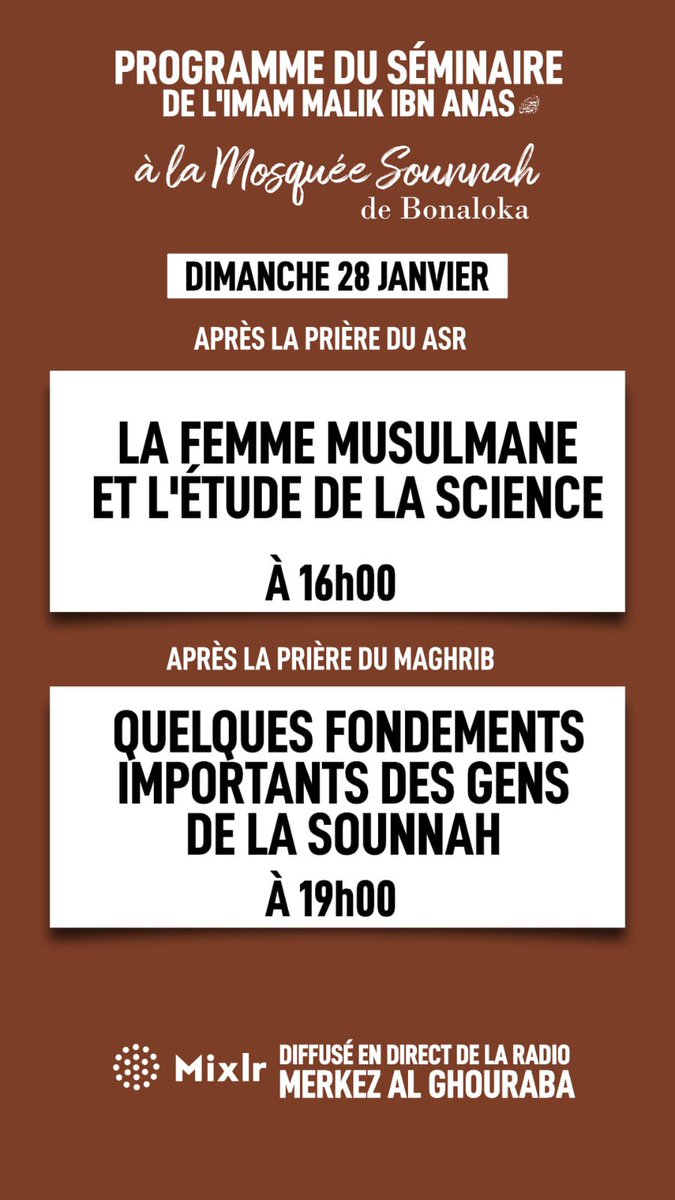 al_ghouraba's tweet photo. 🎙 *Intervenant* : Youssouf Abou Abdrazzaq 

📡 *DIFFUSION EN DIRECT SUR* :
https://t.co/8ree2E0ePR https://t.co/8p1l26LsI3