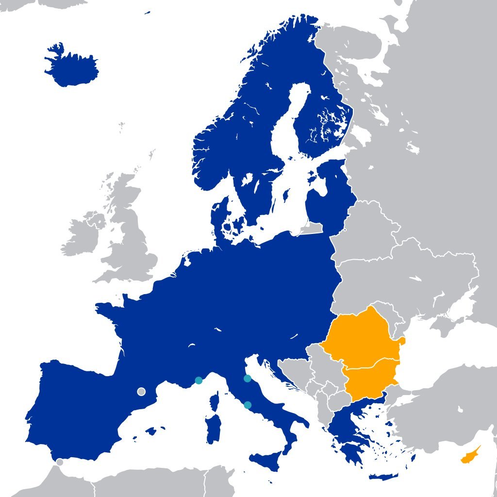 edwinhayward's tweet photo. Norway, Switzerland and Iceland are part of the Schengen Area (left). Ireland is part of the EU (right).

That means you have to go as far away from the UK as Serbia (over 1,300 miles) to find the next country without free movement.

We are literally alone in our isolation. https://t.co/Lsmo95xPLa