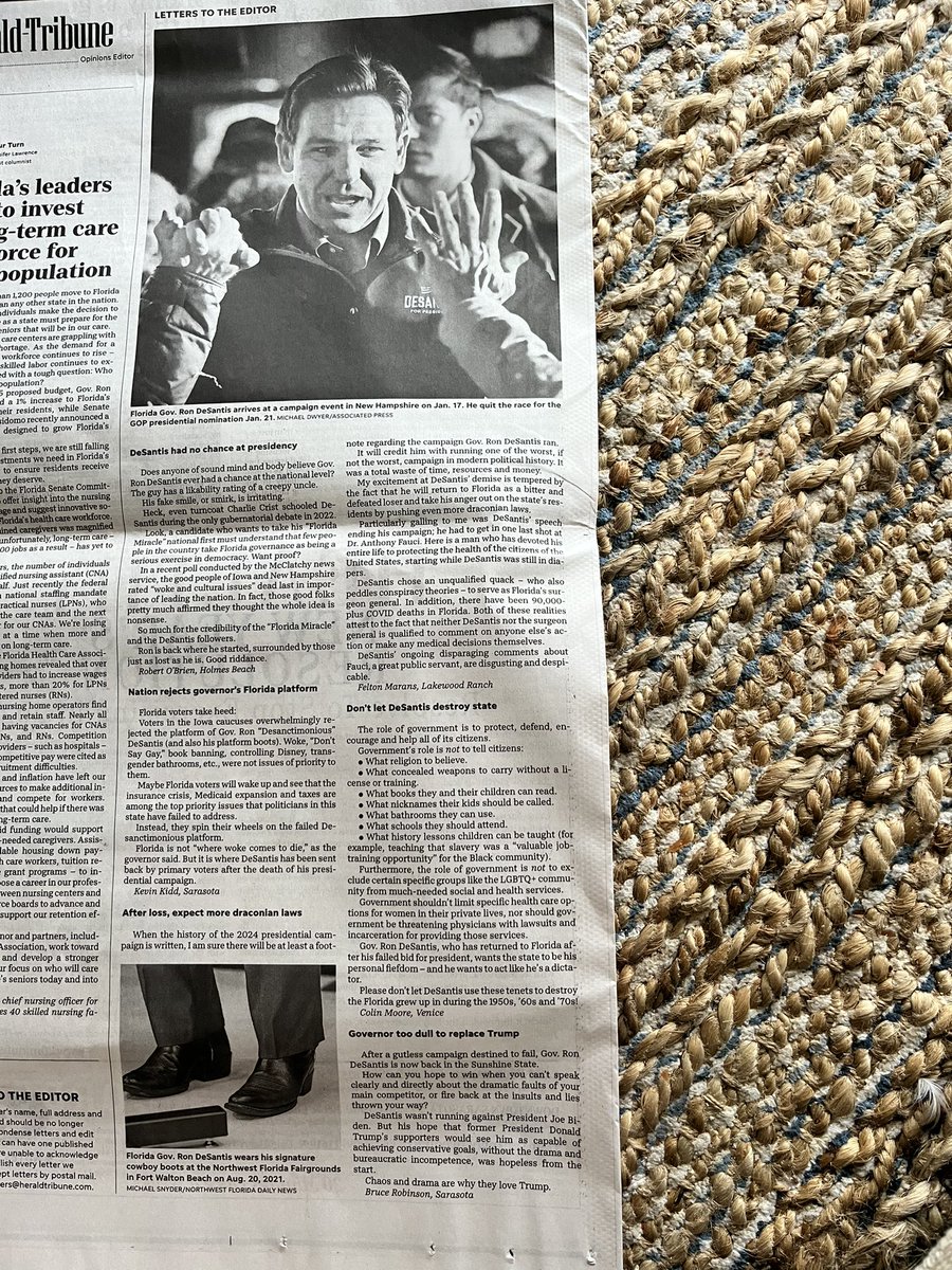 💪WOW

I’ve never seen this level of reader pushback on ONE pg 

Letter after letter calling out DeSantis overreach, lack of transparency & most importantly , that Americans don’t want his brand of “freedom” or “Florida Miracle”

Read a few -VERY signif shift ! 

#TakeBackFlorida