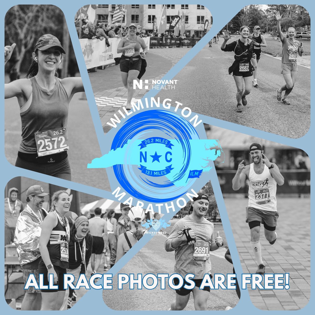 All race day photos are FREE at our Novant Health Wilmington NC Marathon and Half Marathon weekend! From the Glow Mile Friday night to the final finishers on Saturday, we're thankful to capture your special journey and are so appreciative of all of our incredible photographers